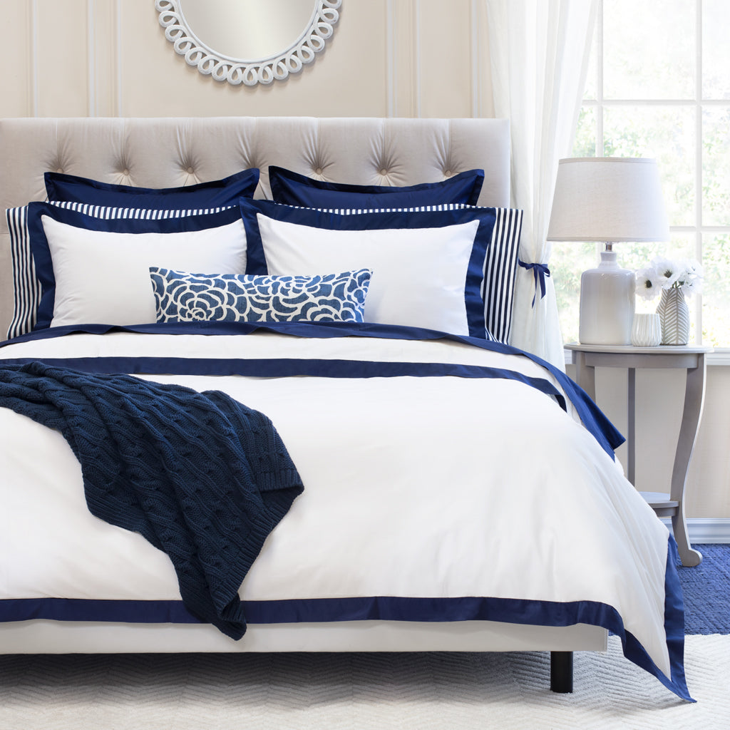 Navy Blue Linden Border Sham Pair