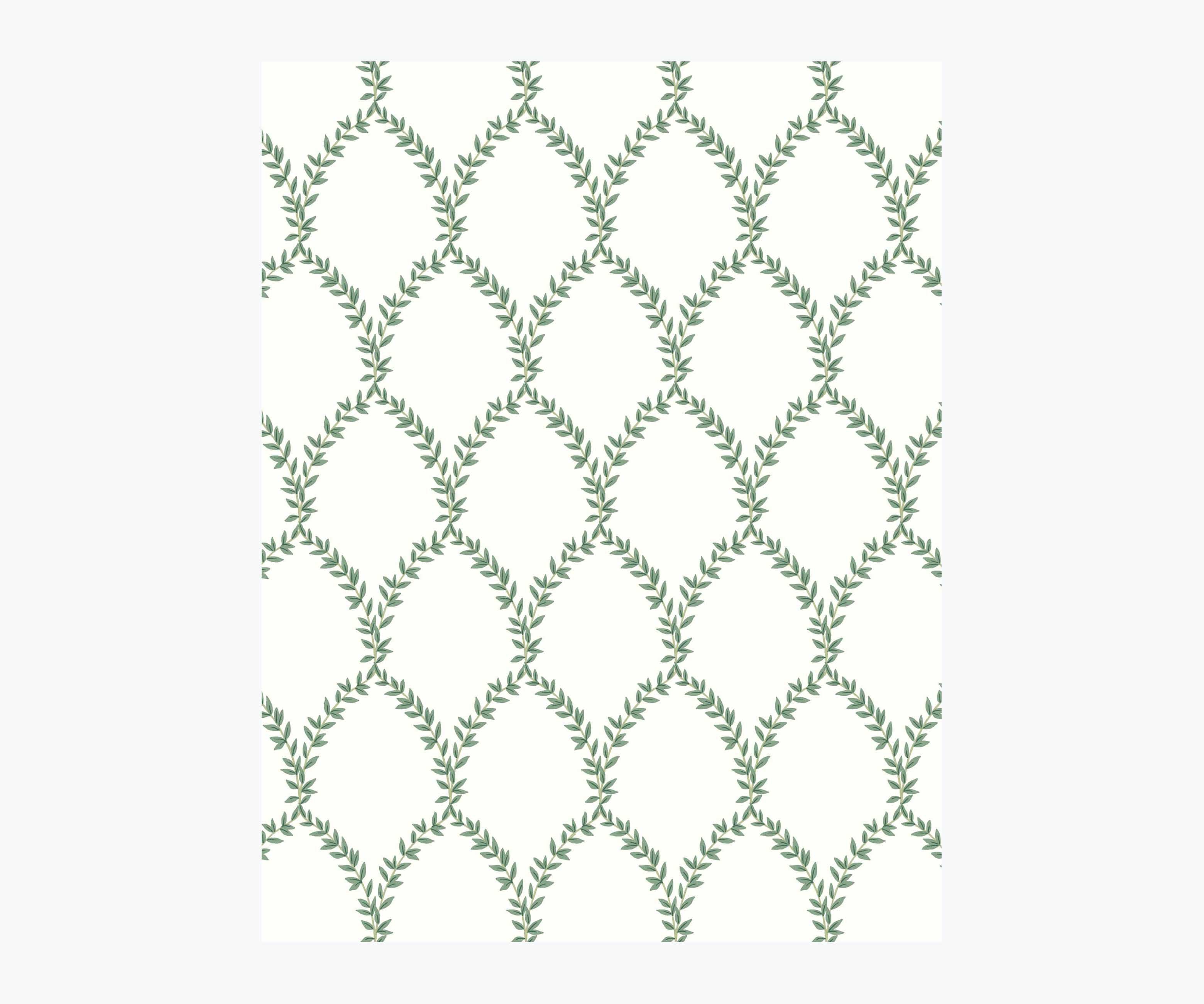 Laurel Wallpaper Sample - Green & White