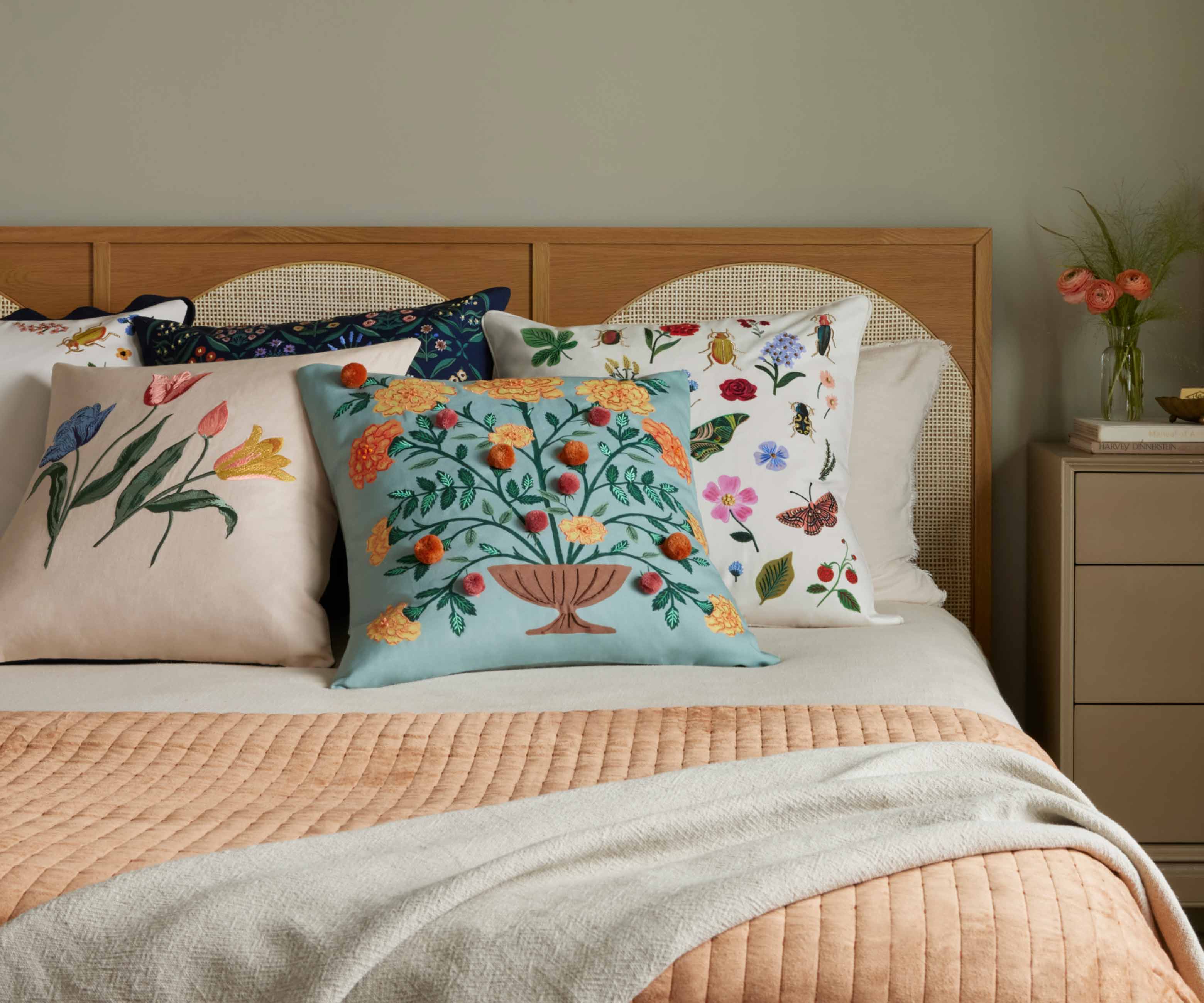 Tulips Embroidered Pillow - Multi