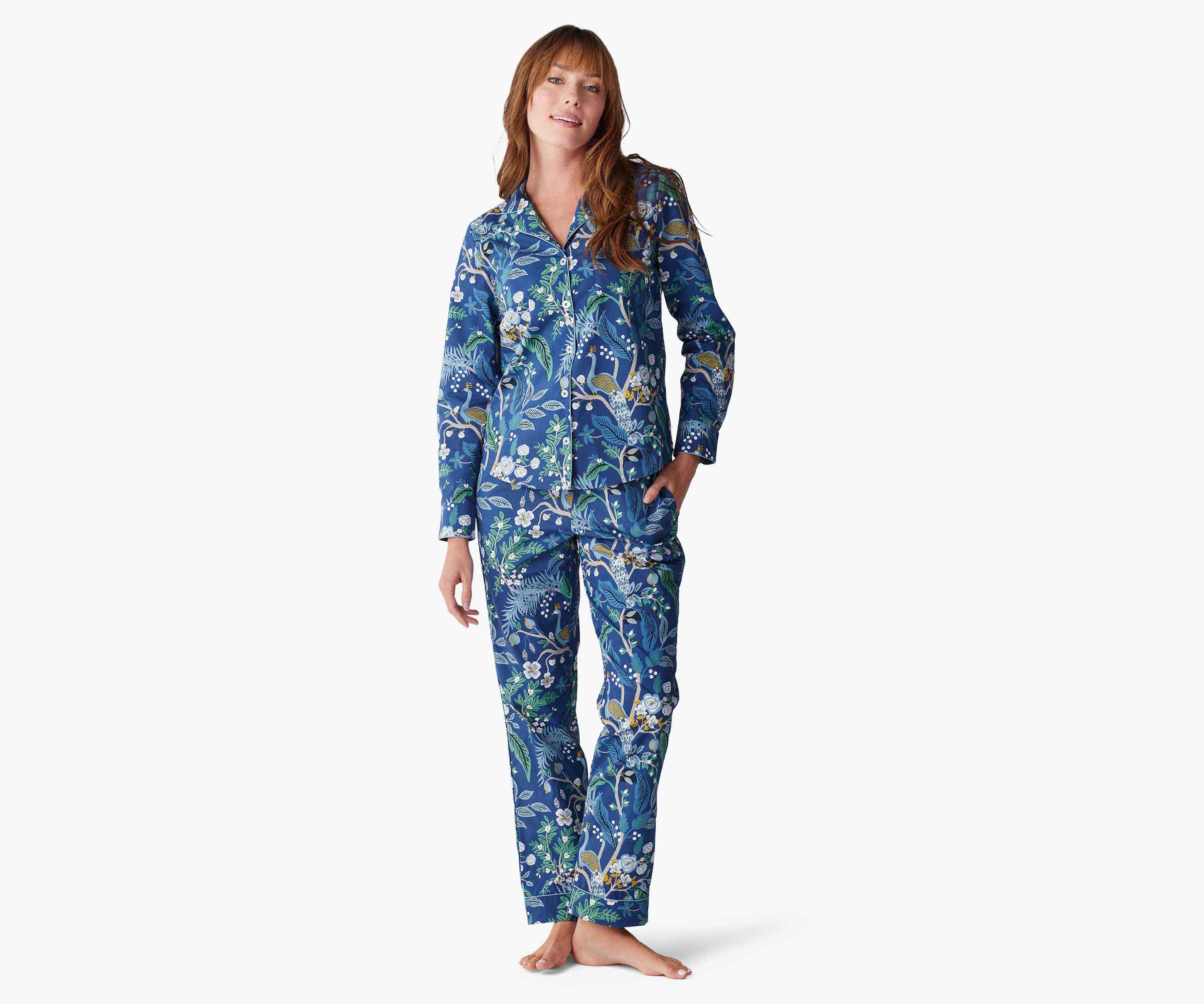 Poplin Button Front Long Set - Peacock