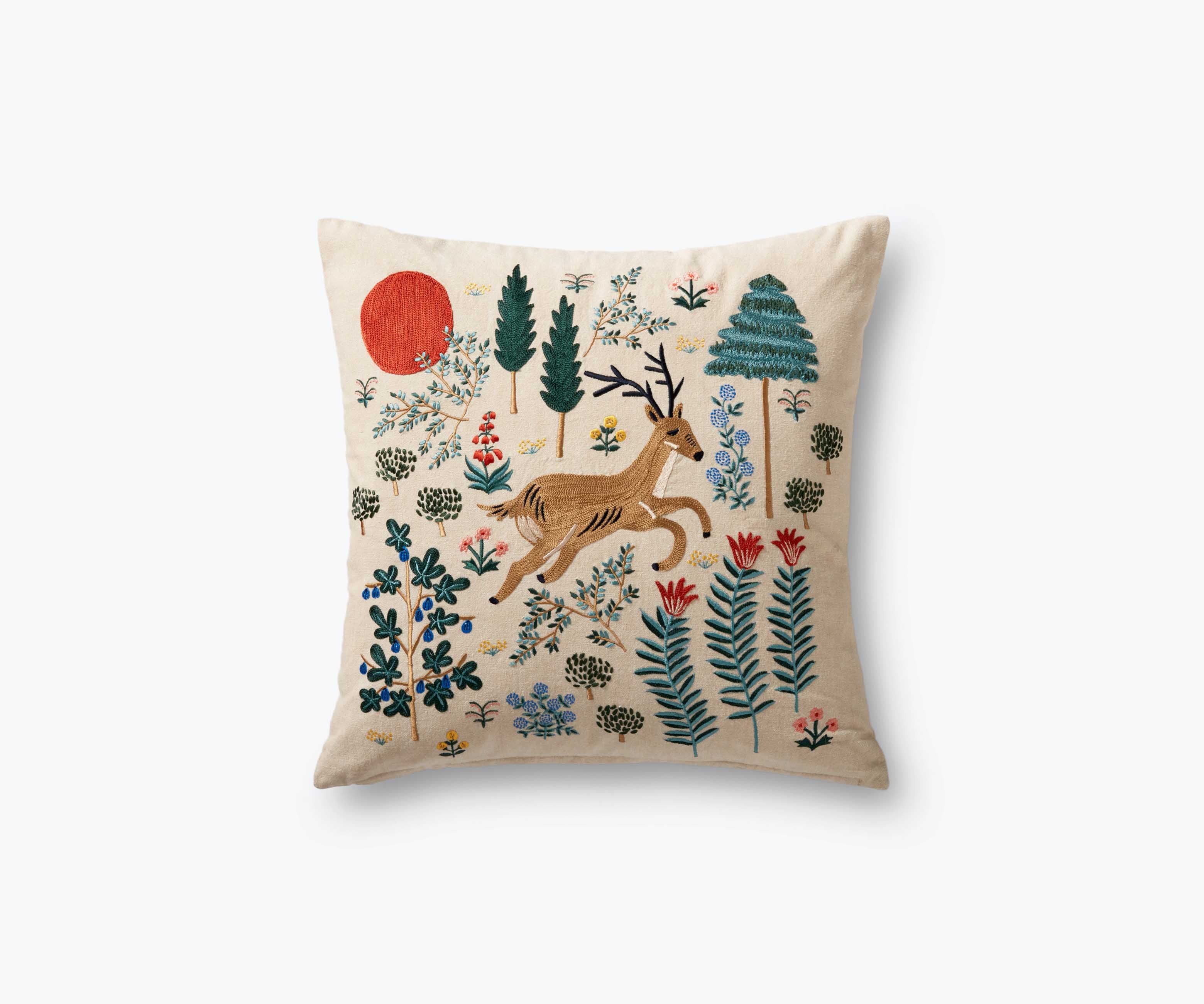 Woodland Embroidered Pillow - Multi