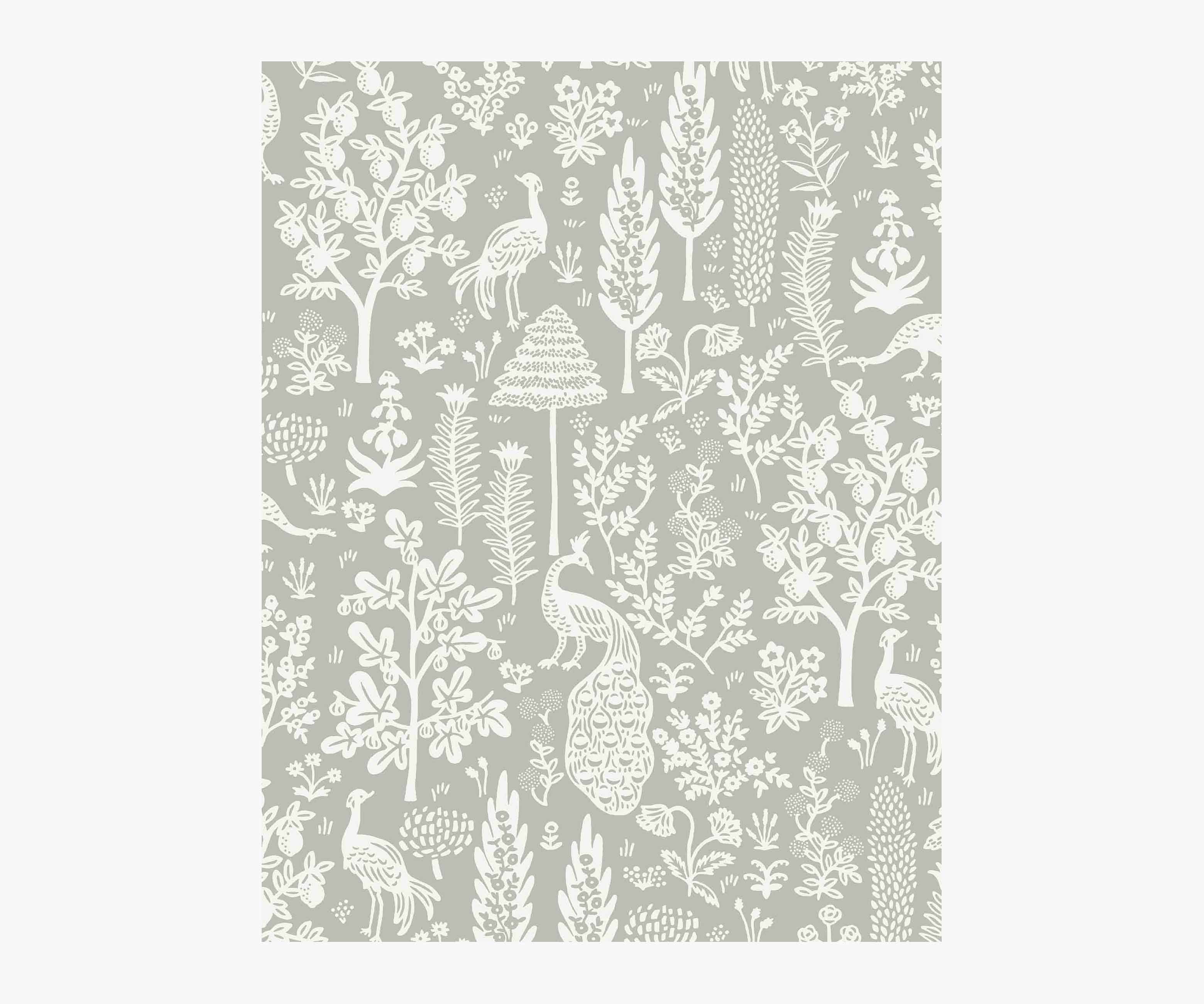 Menagerie Toile Wallpaper Sample - Grey & White