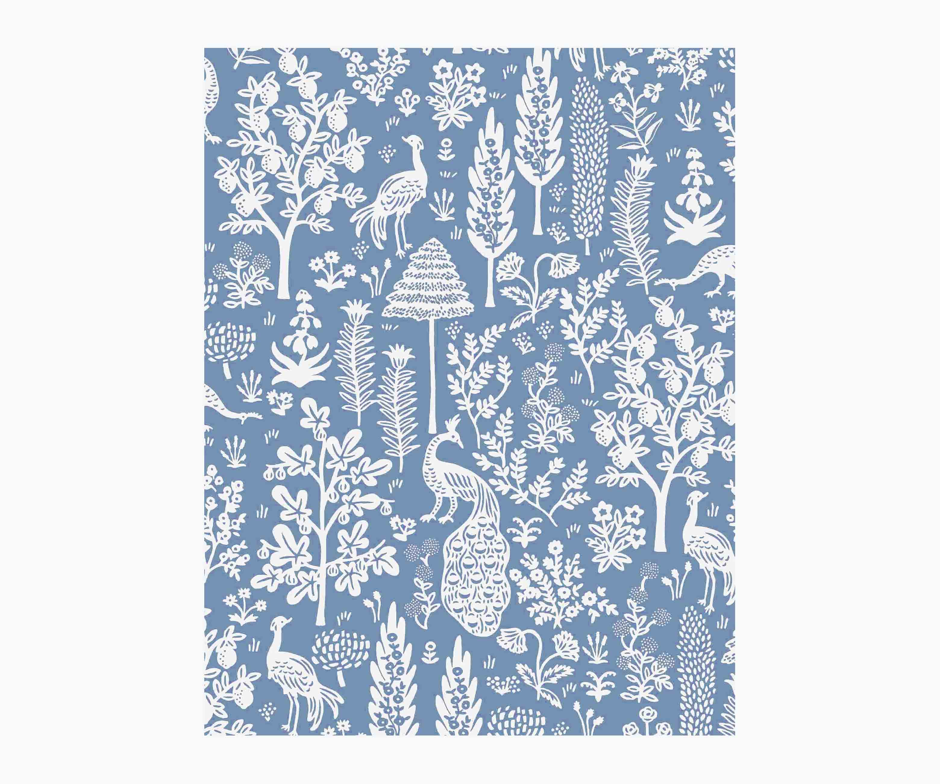 Menagerie Toile Wallpaper Sample - Blue & White