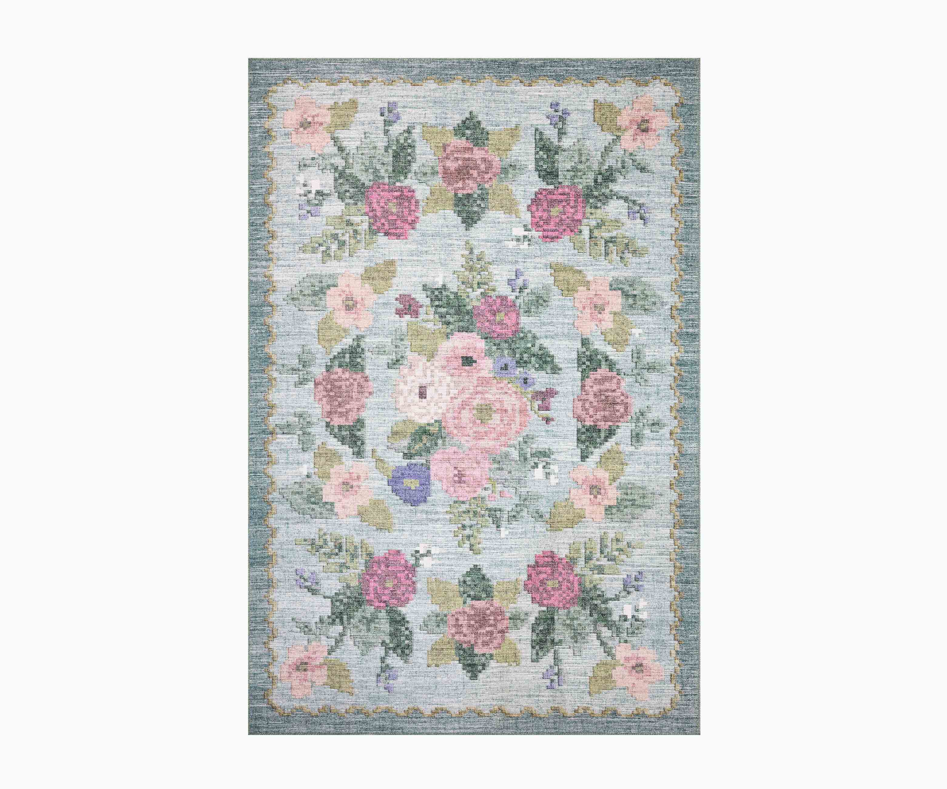 Rosa Antique Rose Power Loomed Rug - Sky