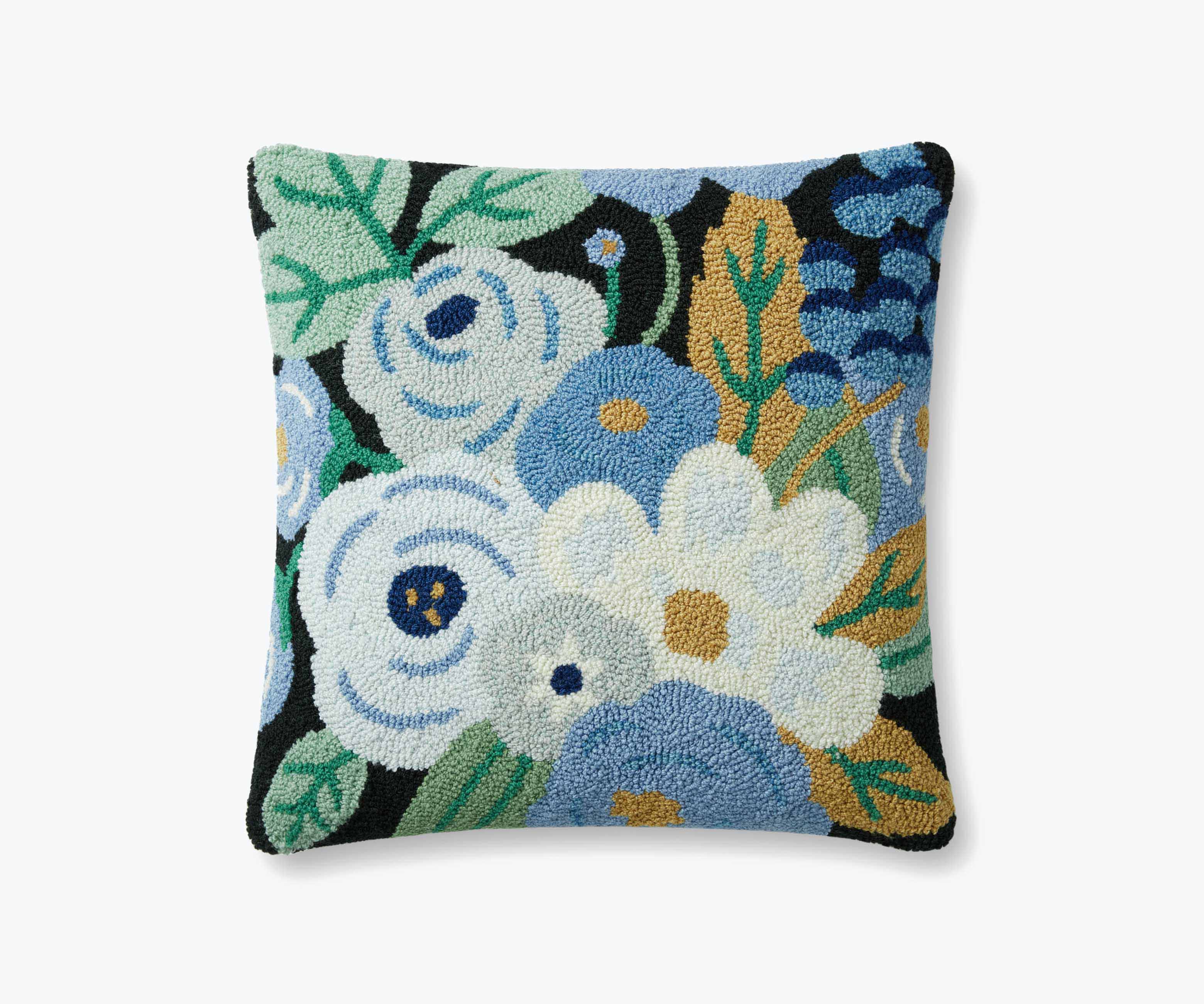 Garden Party Hooked Pillow - Indigo