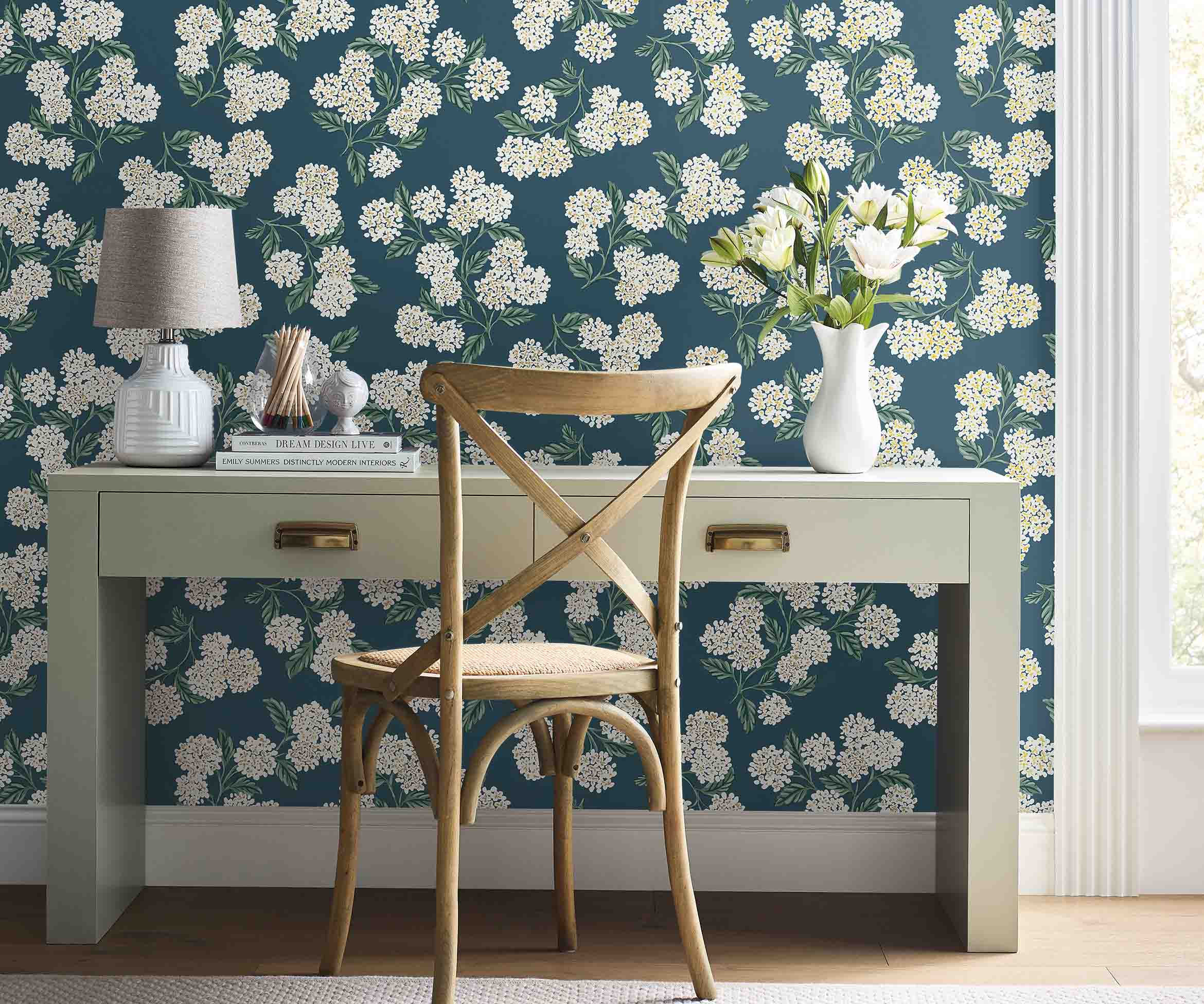 Hydrangea Wallpaper Sample - Teal