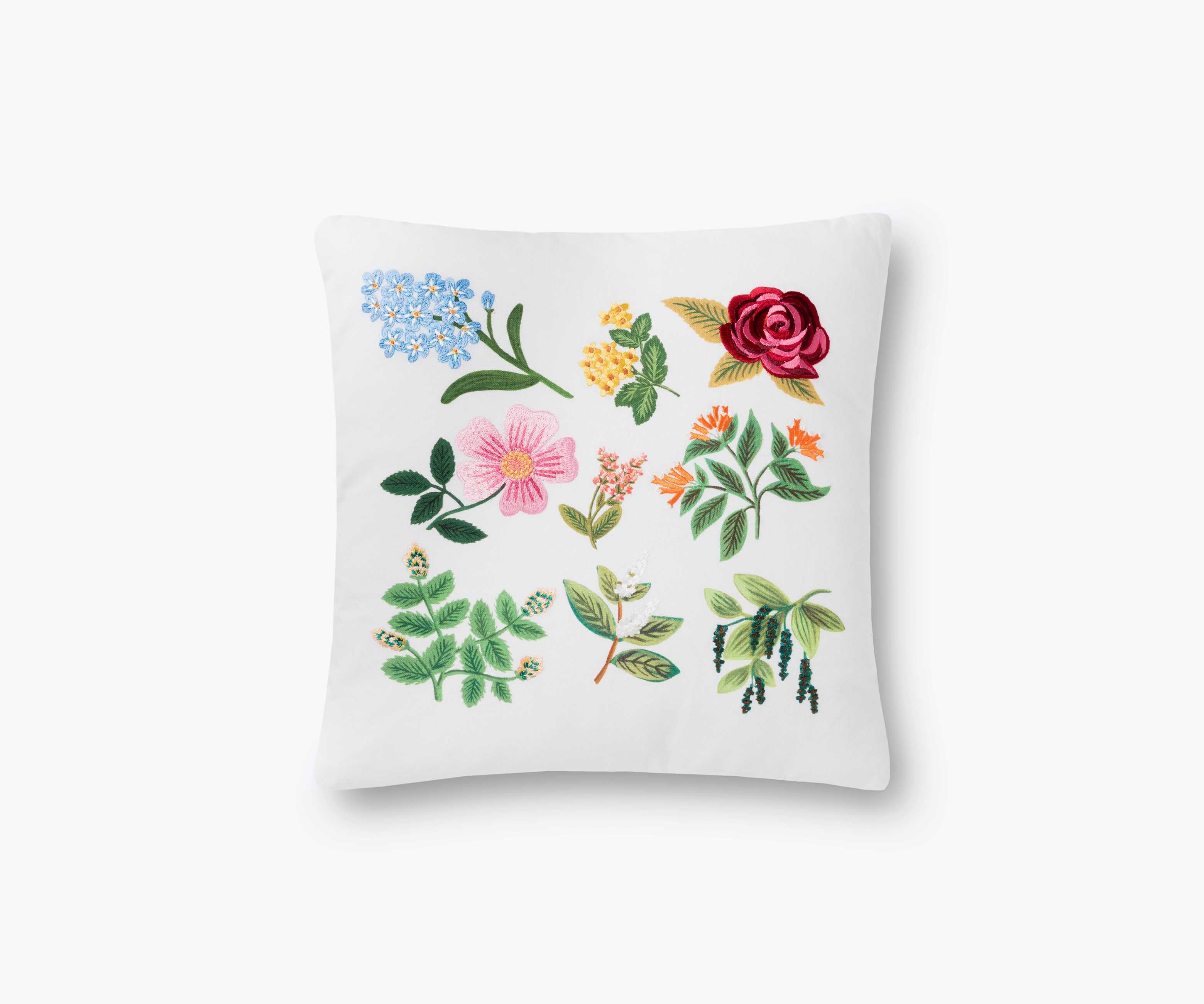 Floral Study Embroidered Pillow - Cream