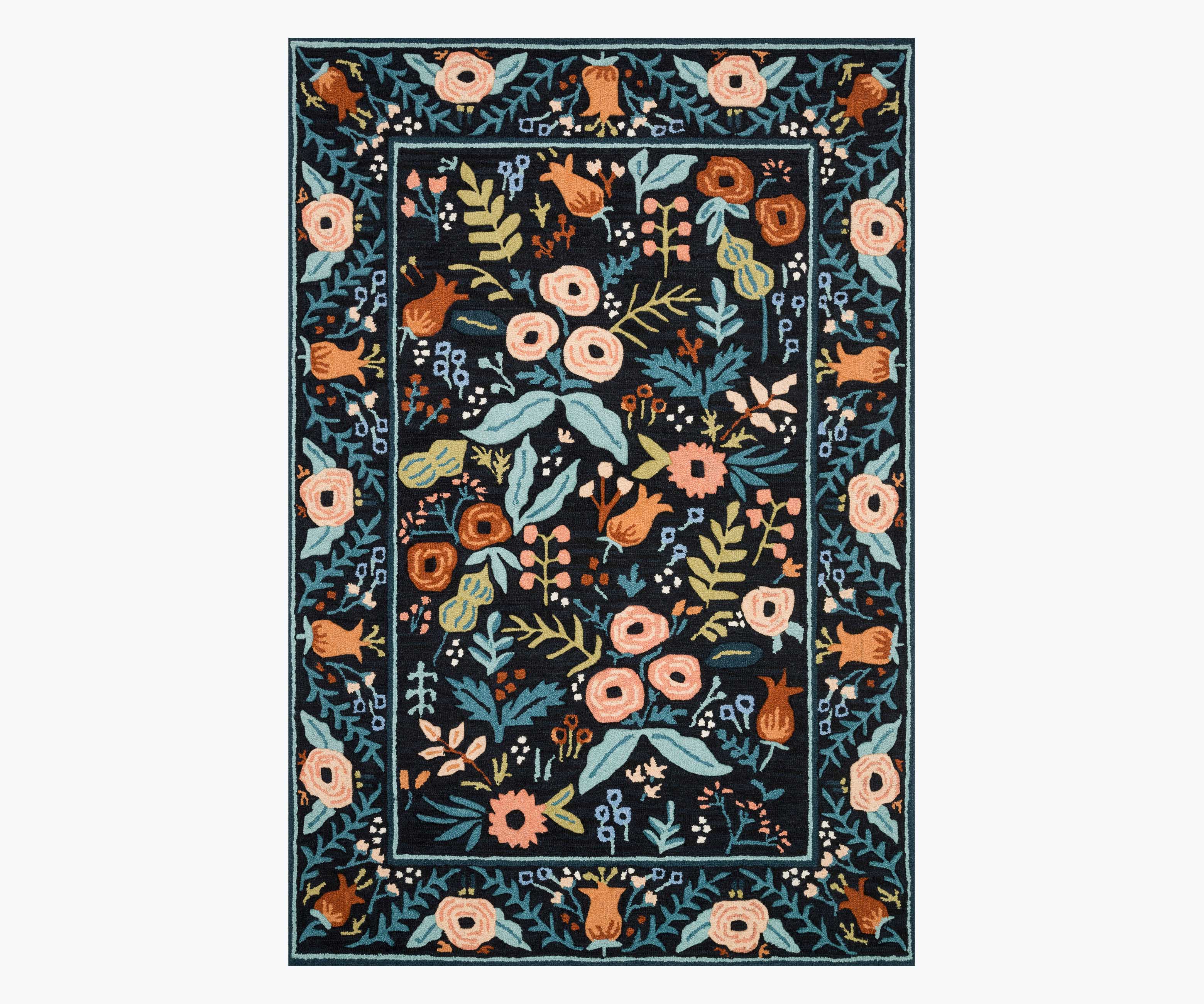 Les Fleurs Lourdes Wool-Hooked Rug - Black