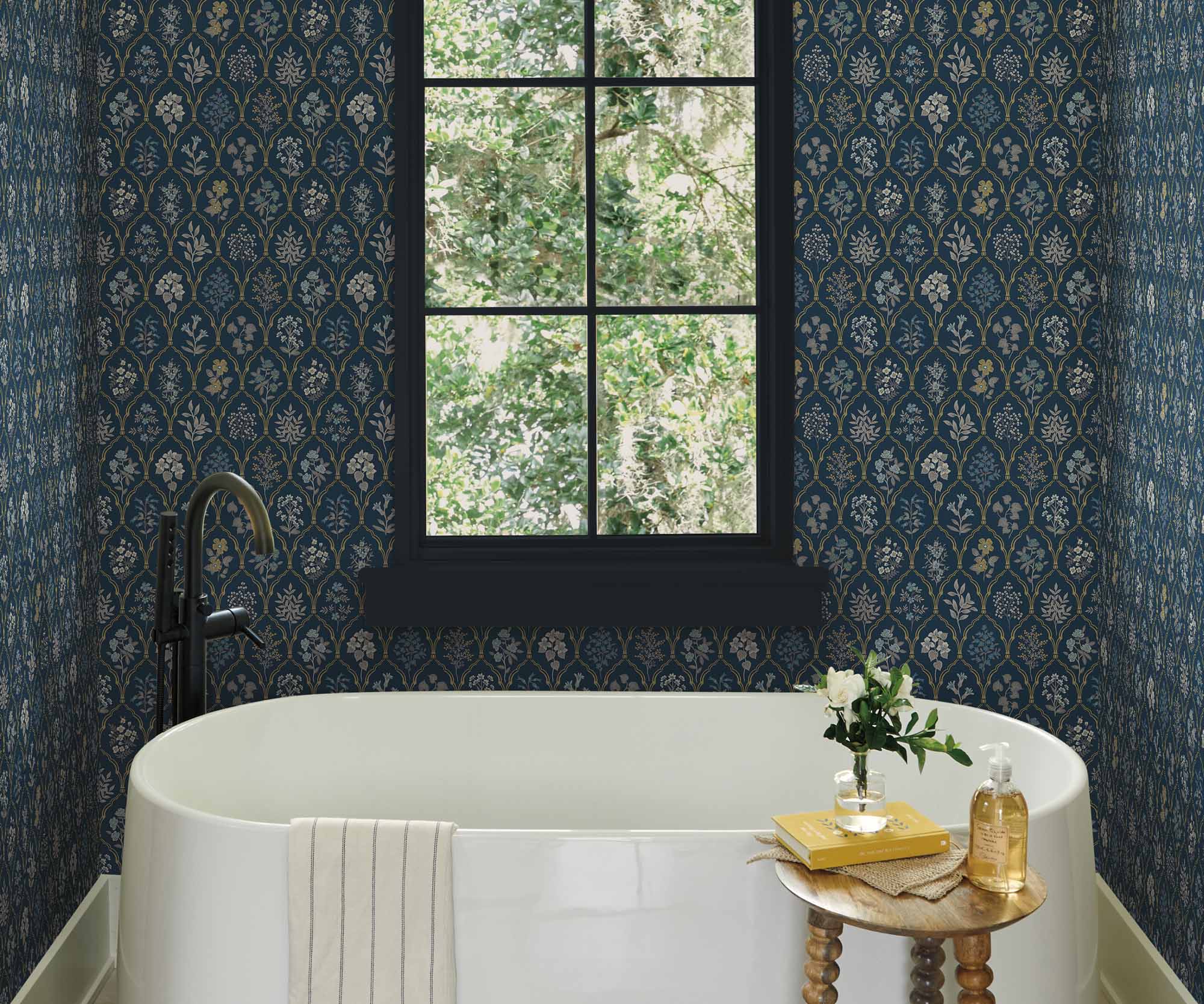 Hawthorne Wallpaper Sample - Navy & Gold