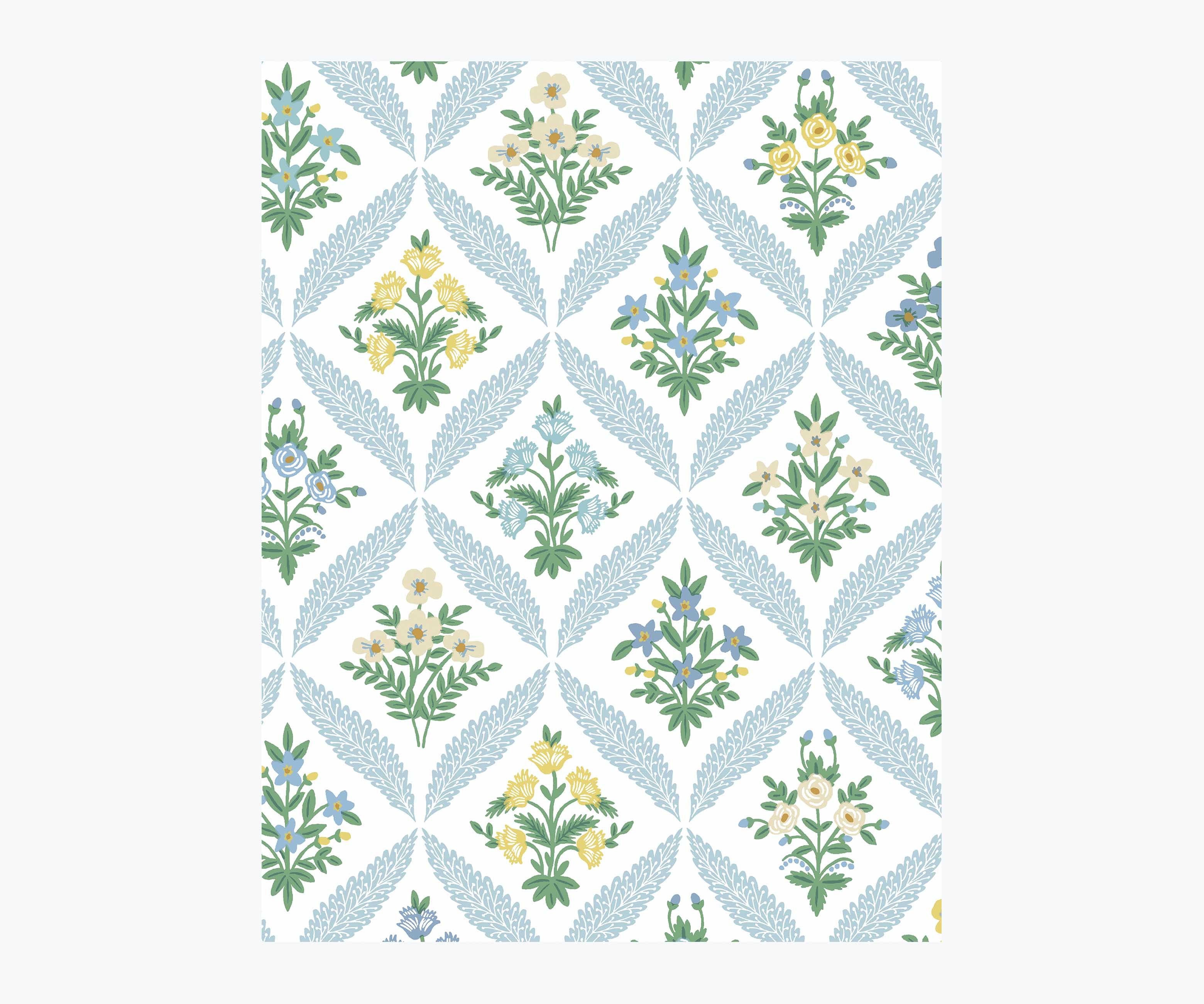 Estee Garden Wallpaper Sample - Blue Multi