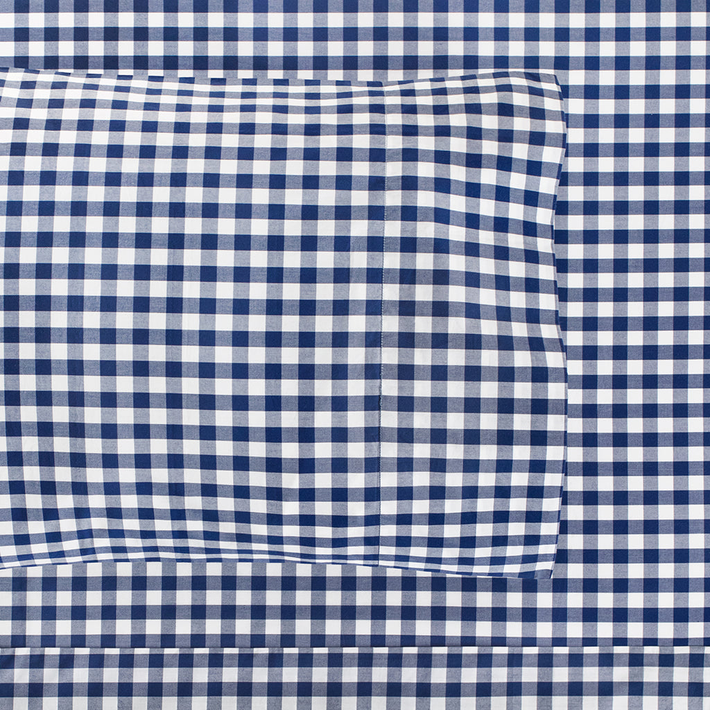 Navy Blue Small Gingham Pillowcase Pair