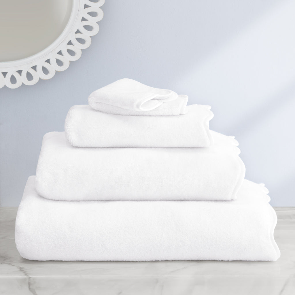 White Scalloped Plush White Bath Towel