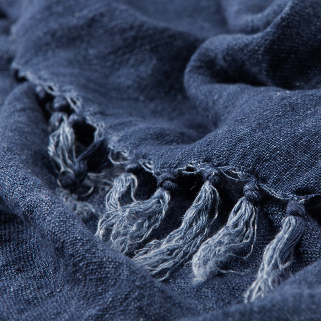 The Indigo Fringed Linen Throw Blanket