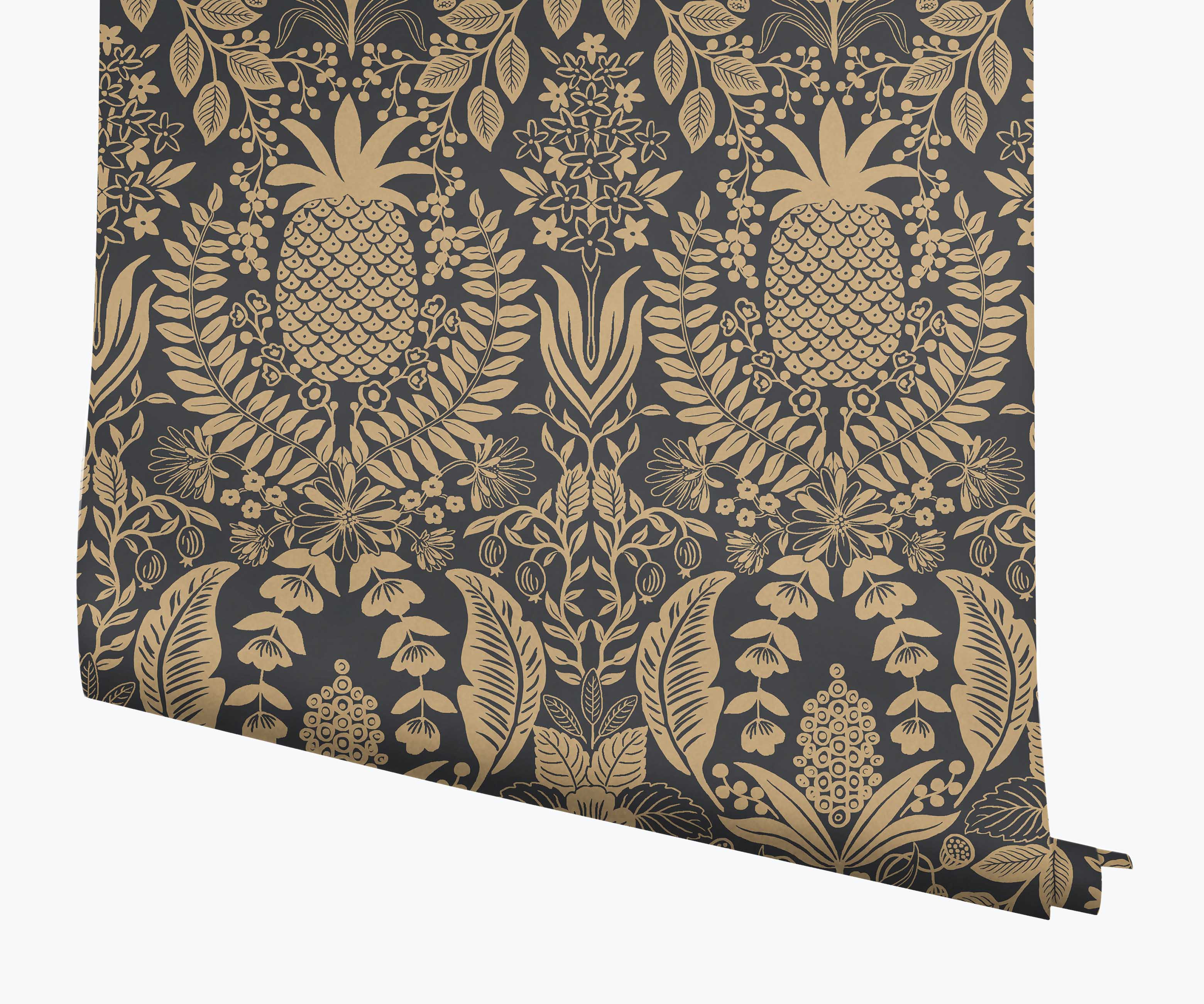 Pineapple Damask Wallpaper - Black & Gold