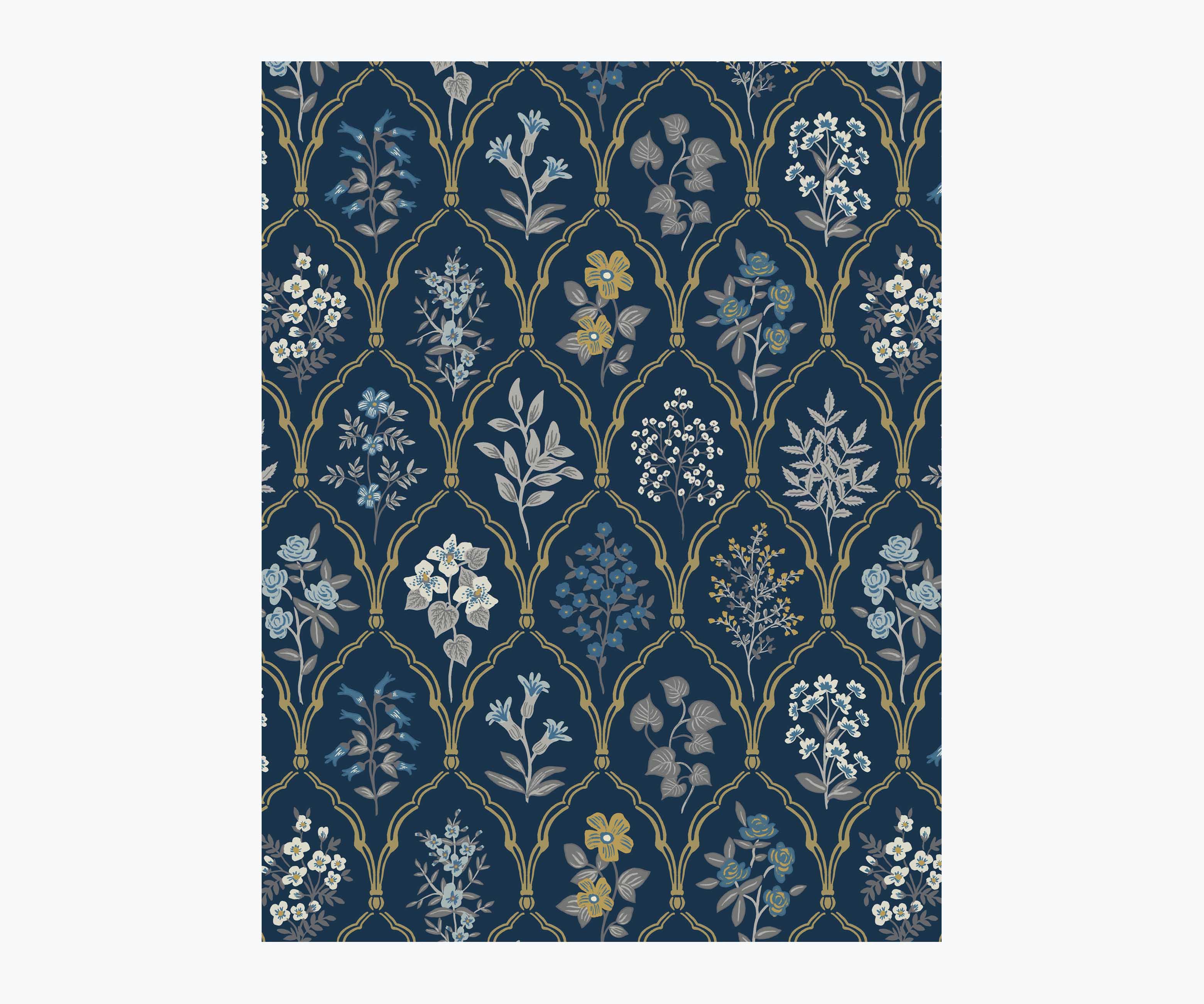 Hawthorne Wallpaper Sample - Navy & Gold