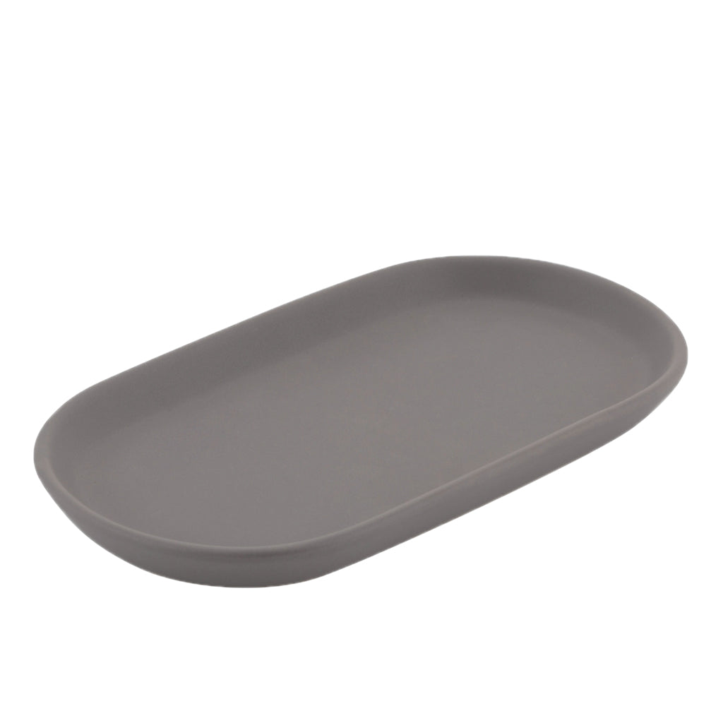 Modern Matte Dark Grey Ceramic Bath Accessories, Tray