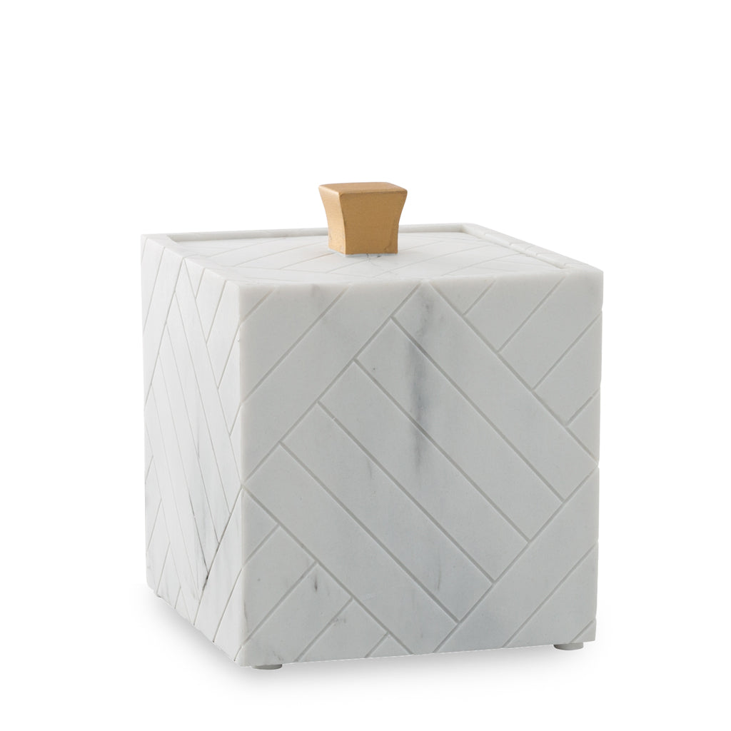 The Herringbone Grey Marble Bath Accessories - Cotton Jar