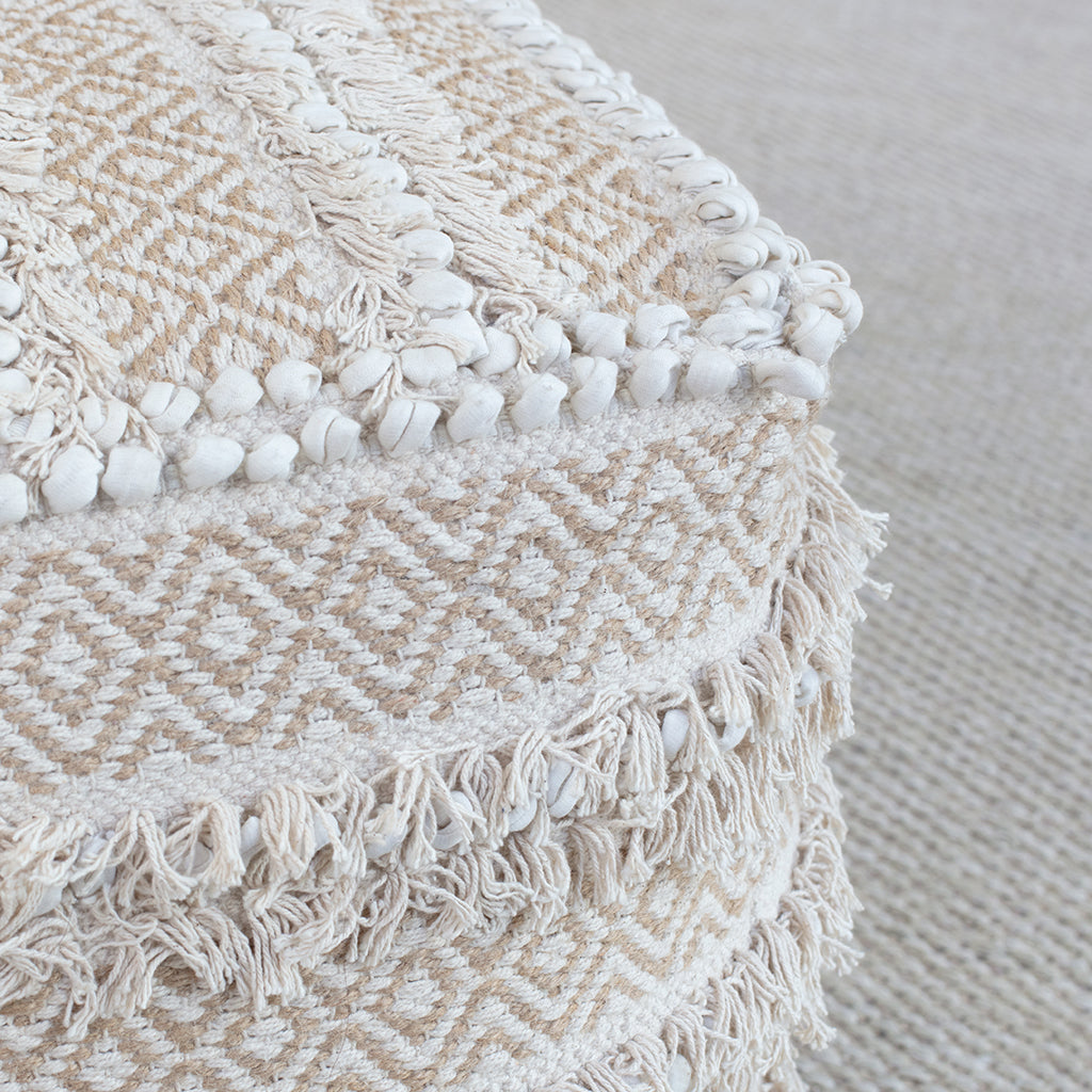 The Handwoven Diamond Fringe Trim Pouf