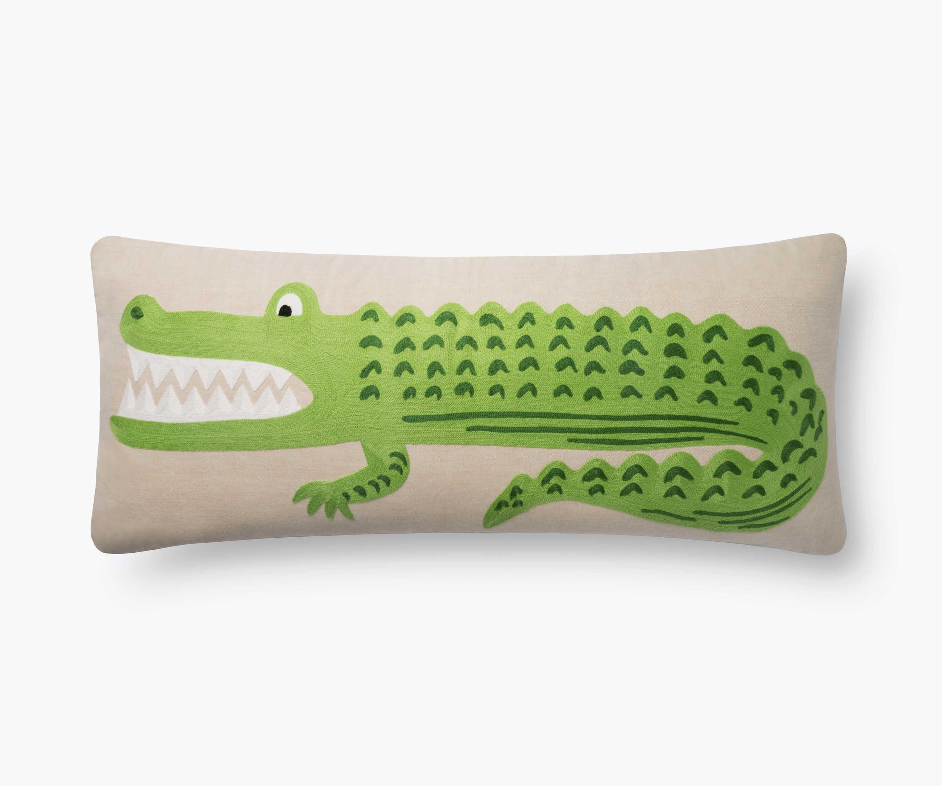 Alligator Embroidered Pillow - Green