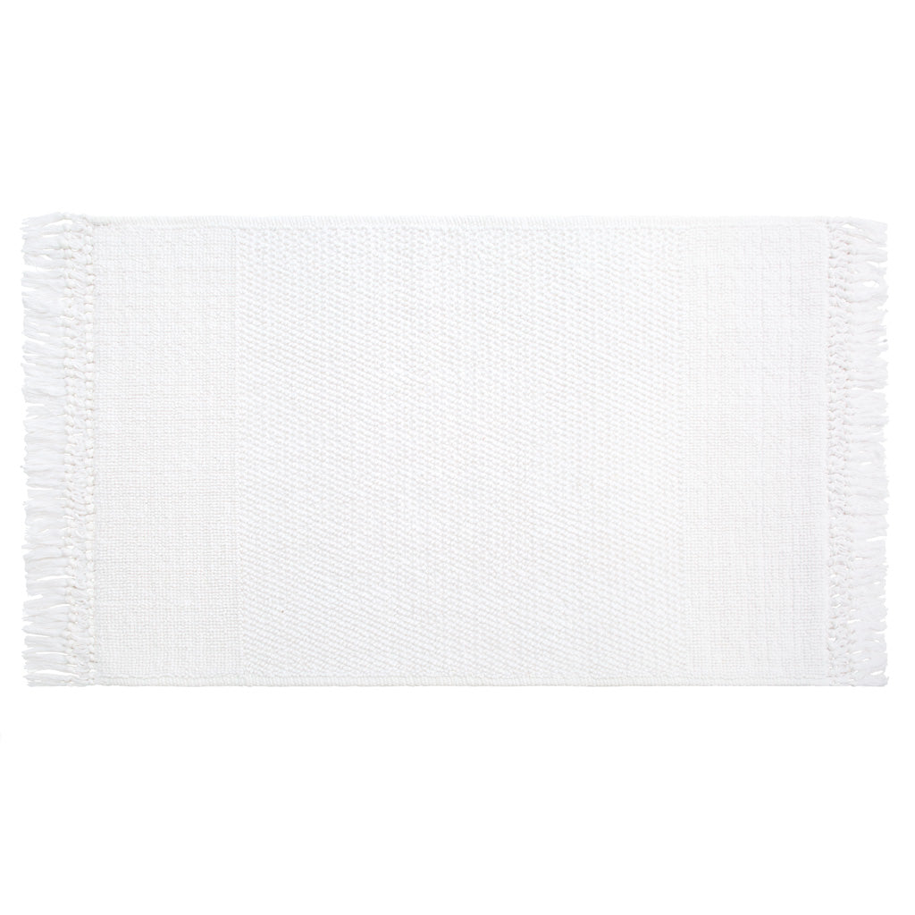 The White Fringed Textured Bath Mat