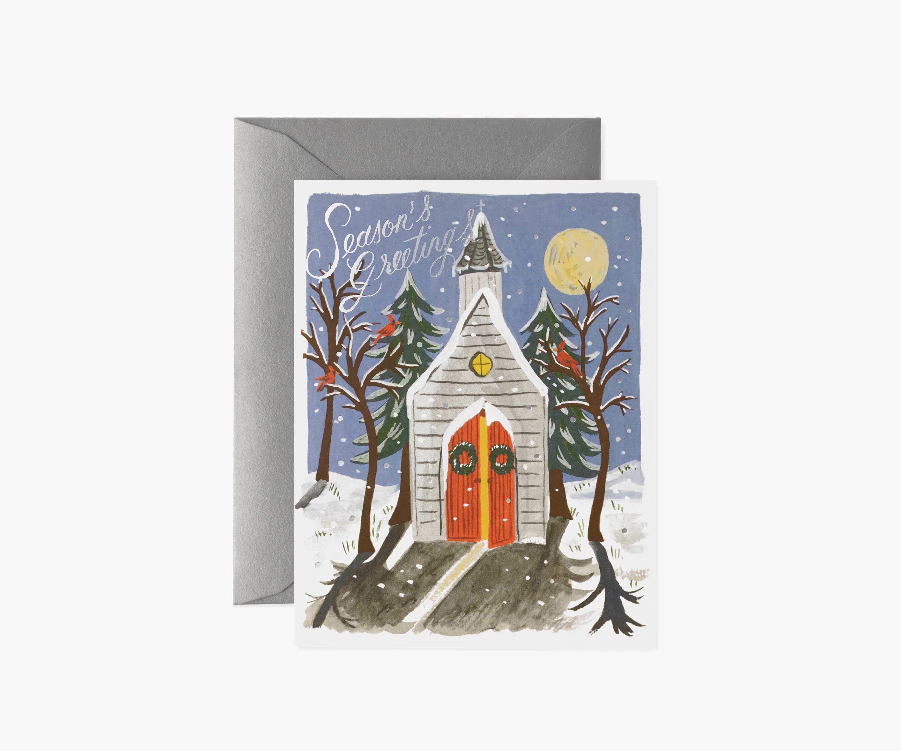 Winter Chapel Greetings Card