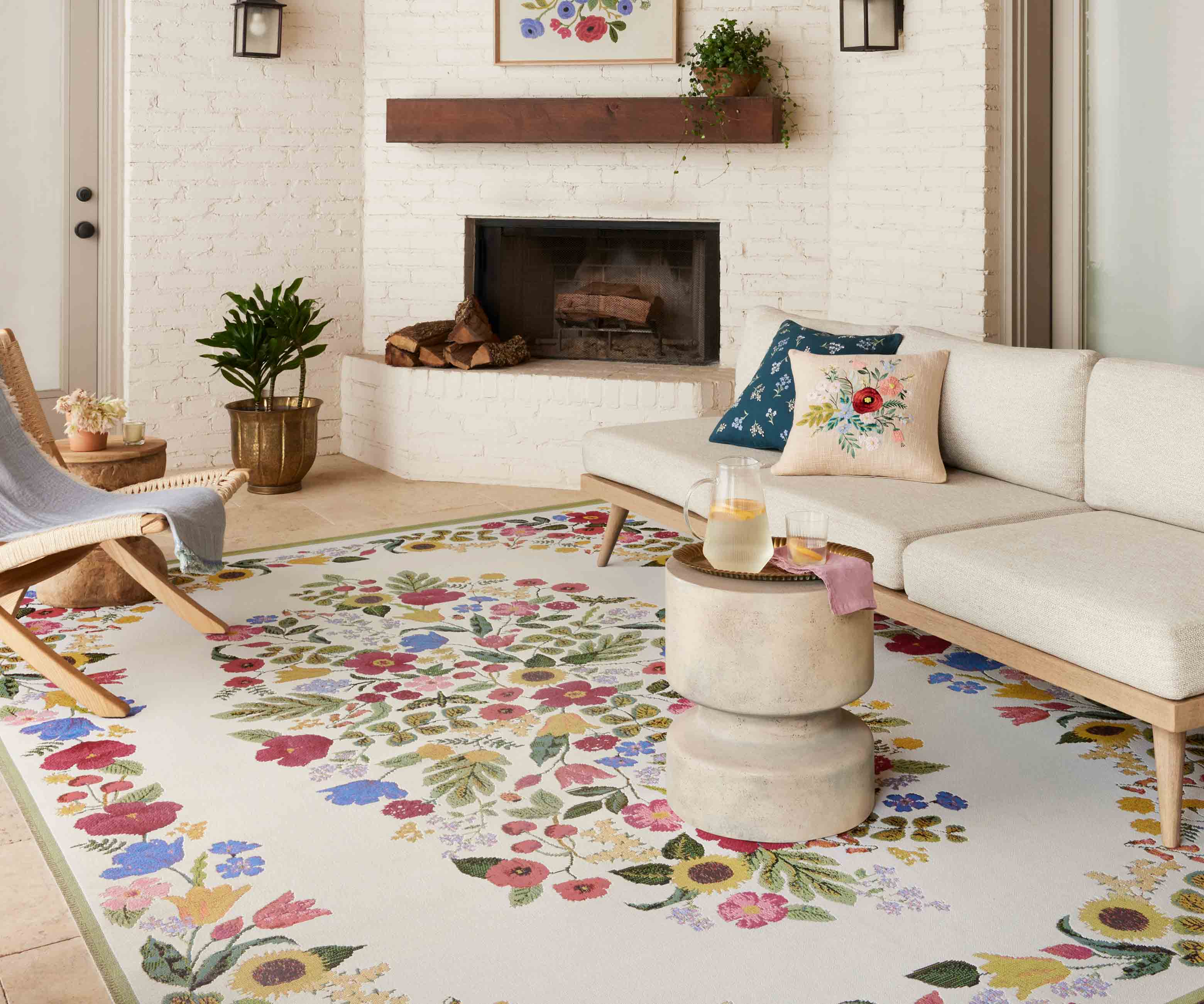 Perennial Blossom Power Loomed Rug - Cream