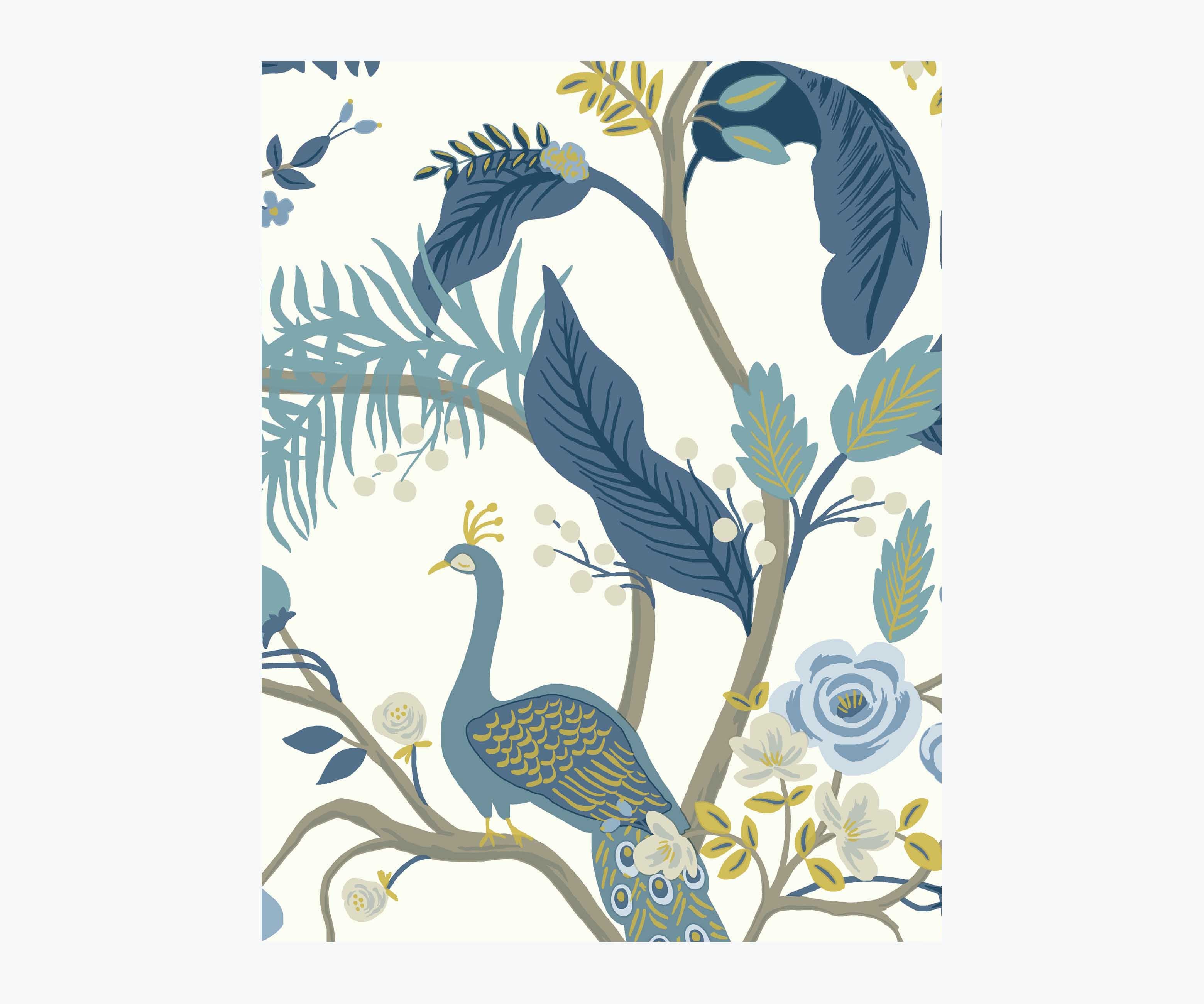 Peacock Wallpaper Sample - Blue & White