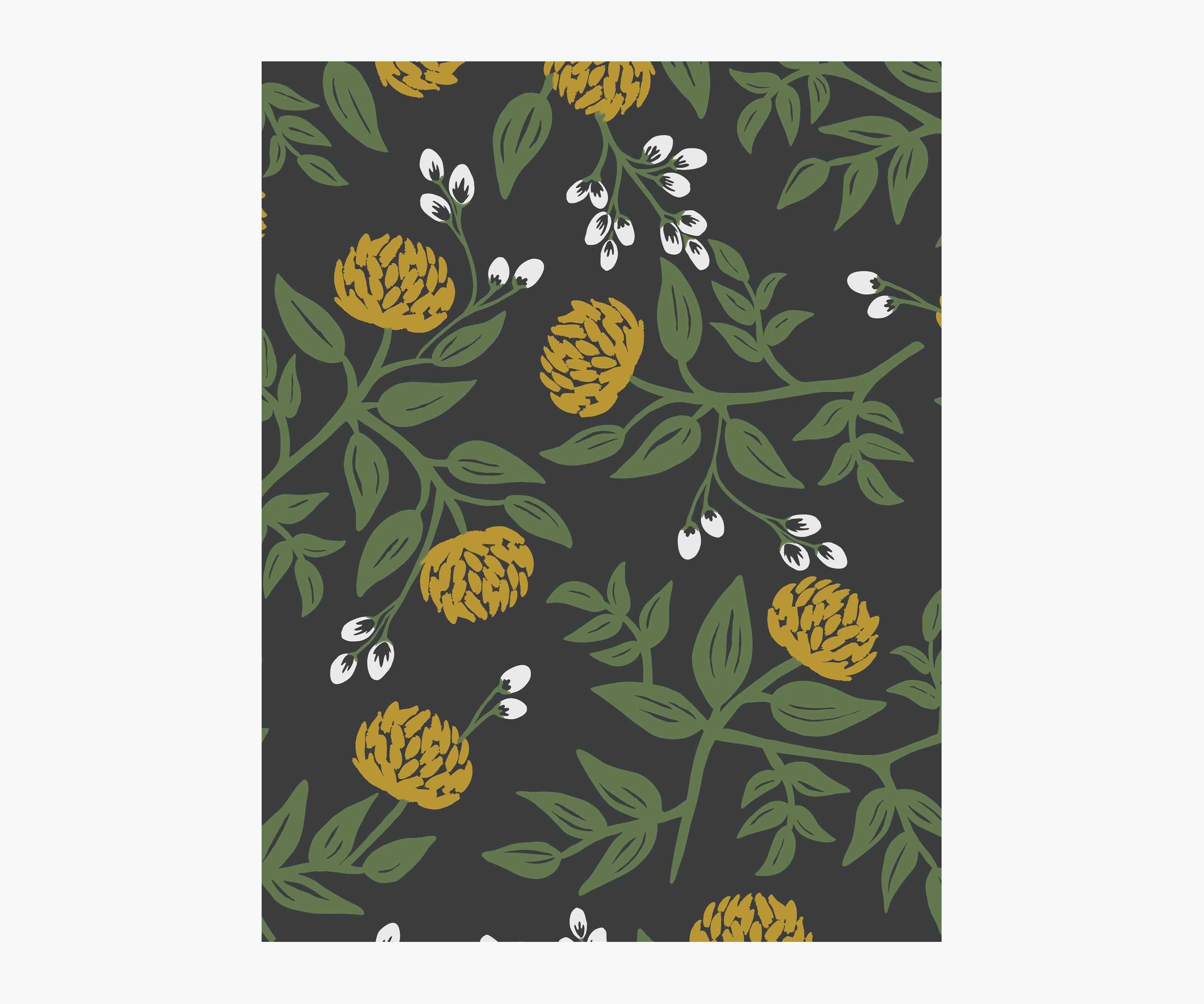 Peonies Wallpaper Sample - Black & Metallic Gold