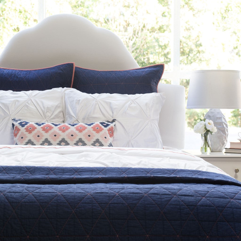 Diamond Box-Stitch Navy Blue Quilt Euro Sham