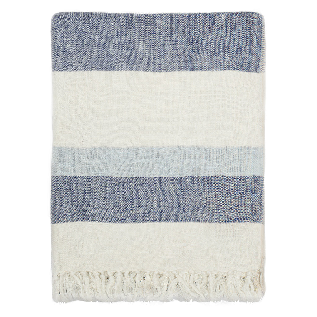 Blue Multi Stripe Linen Throw