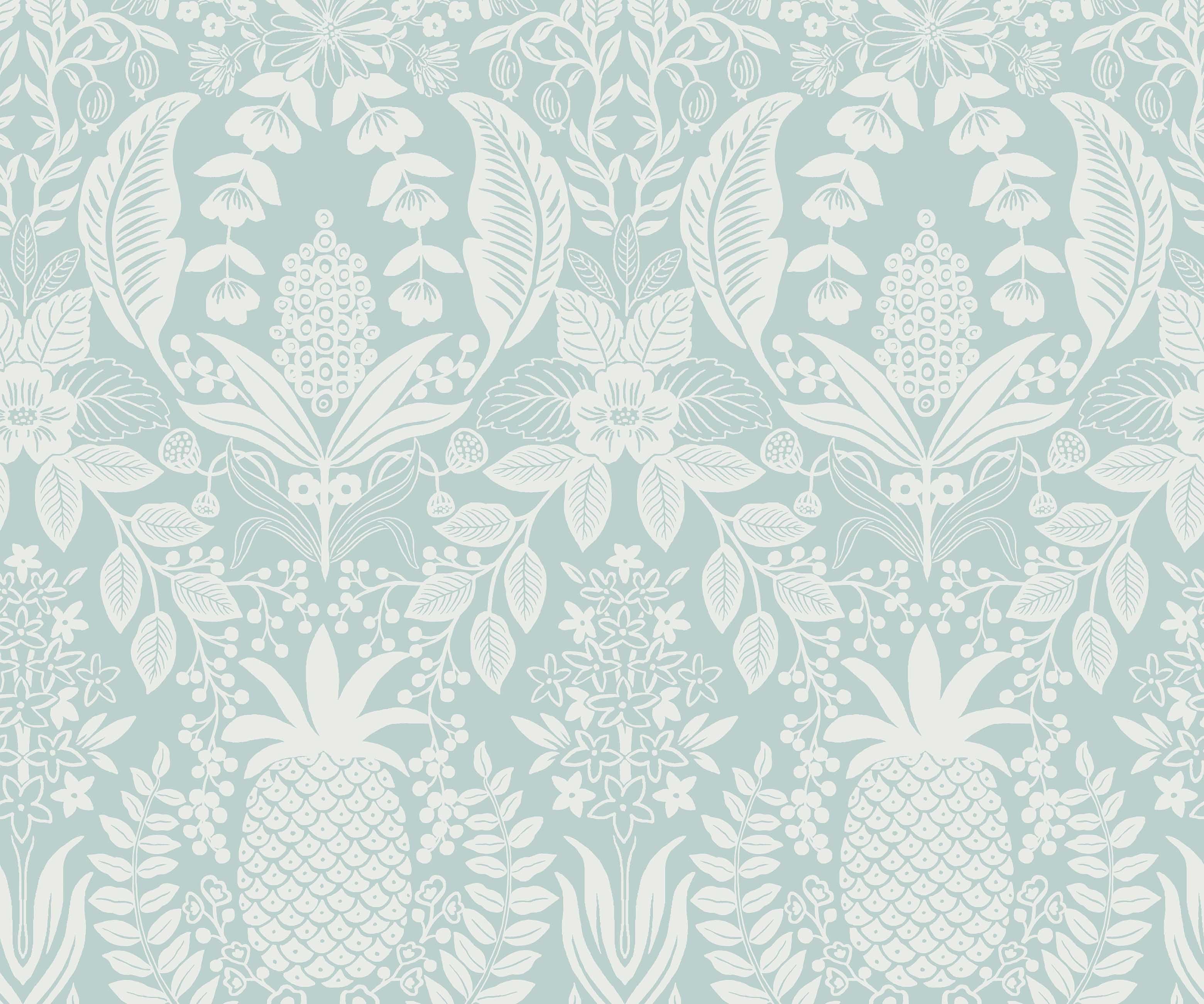 Pineapple Damask Wallpaper - Light Blue