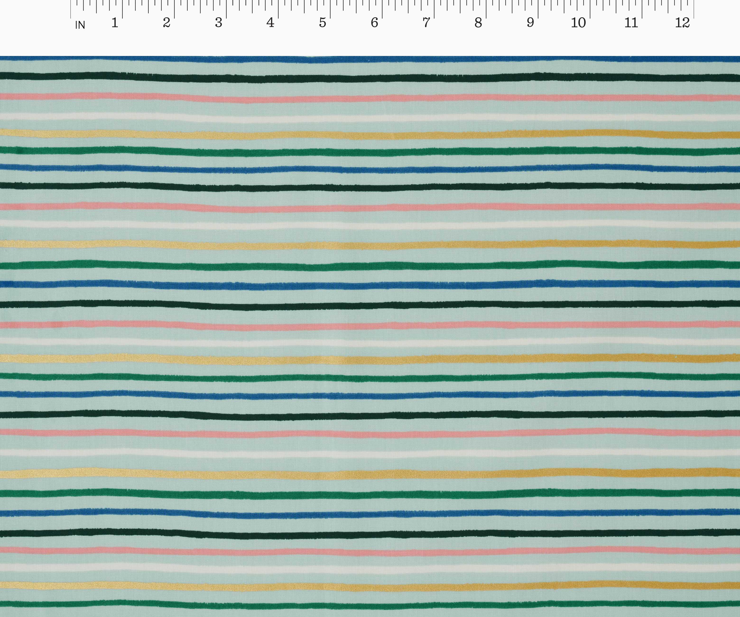 Happy Stripe Cotton Metallic Fabric - Mint