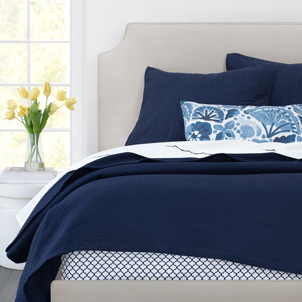 Navy Blue Wavelet Embroidered Flat Sheet