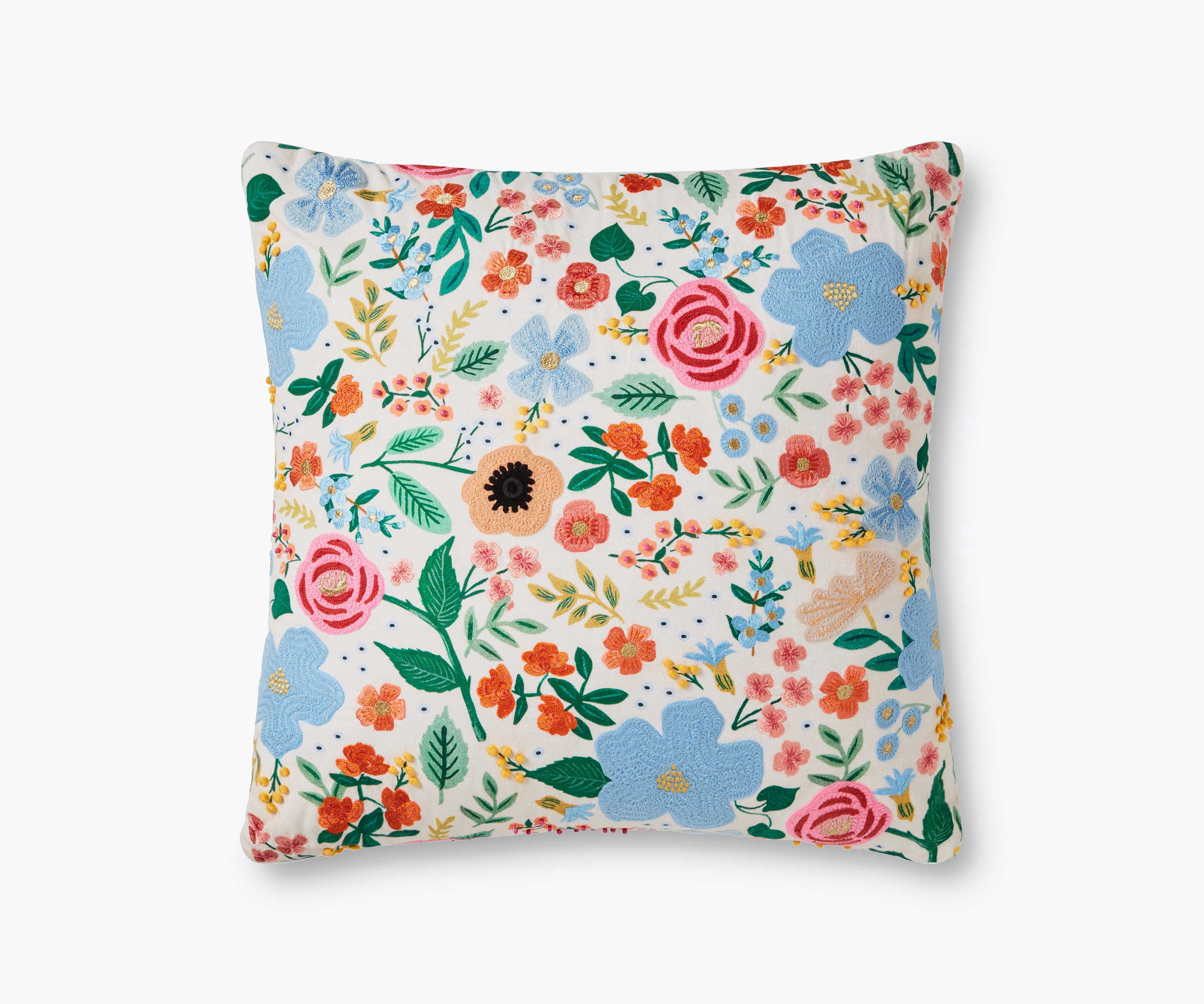 Wild Rose Embroidered Pillow - Cream