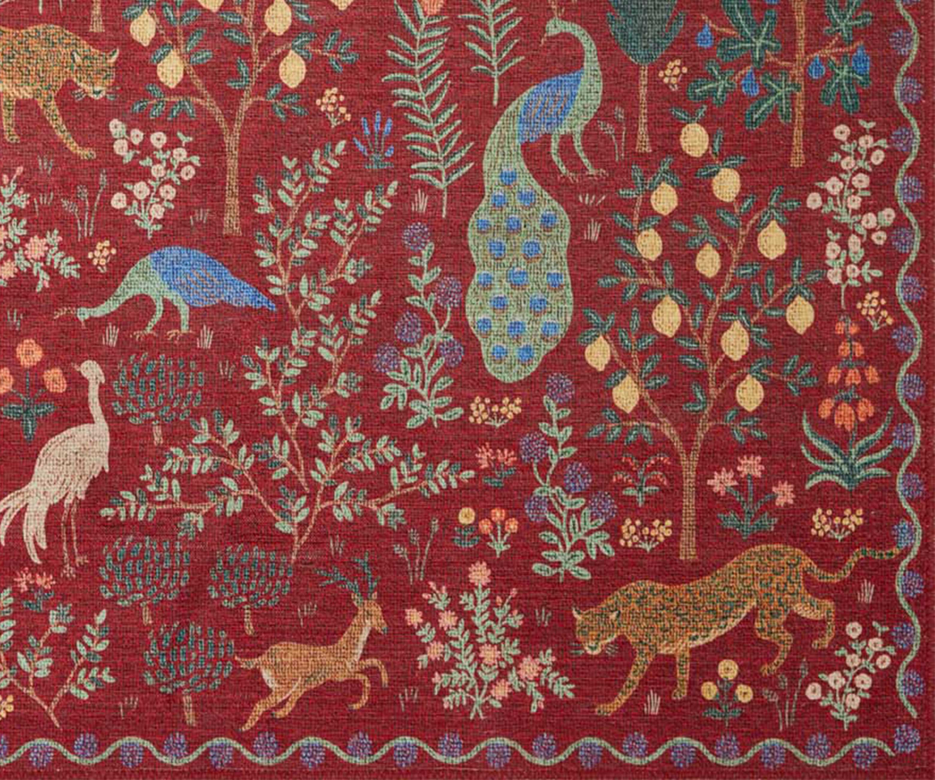 Menagerie Forest Printed Rug - Crimson