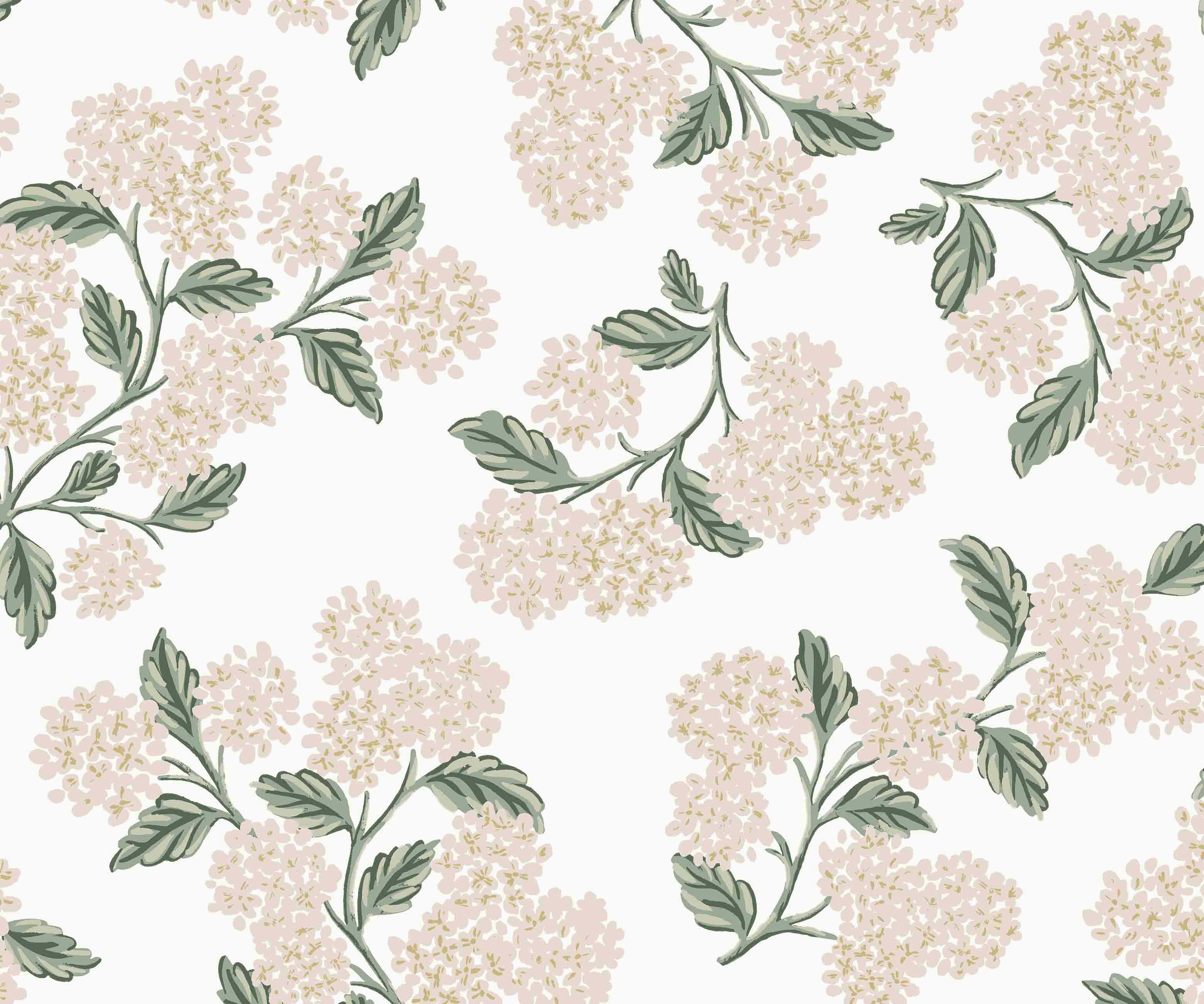 Hydrangea Wallpaper - White & Blush