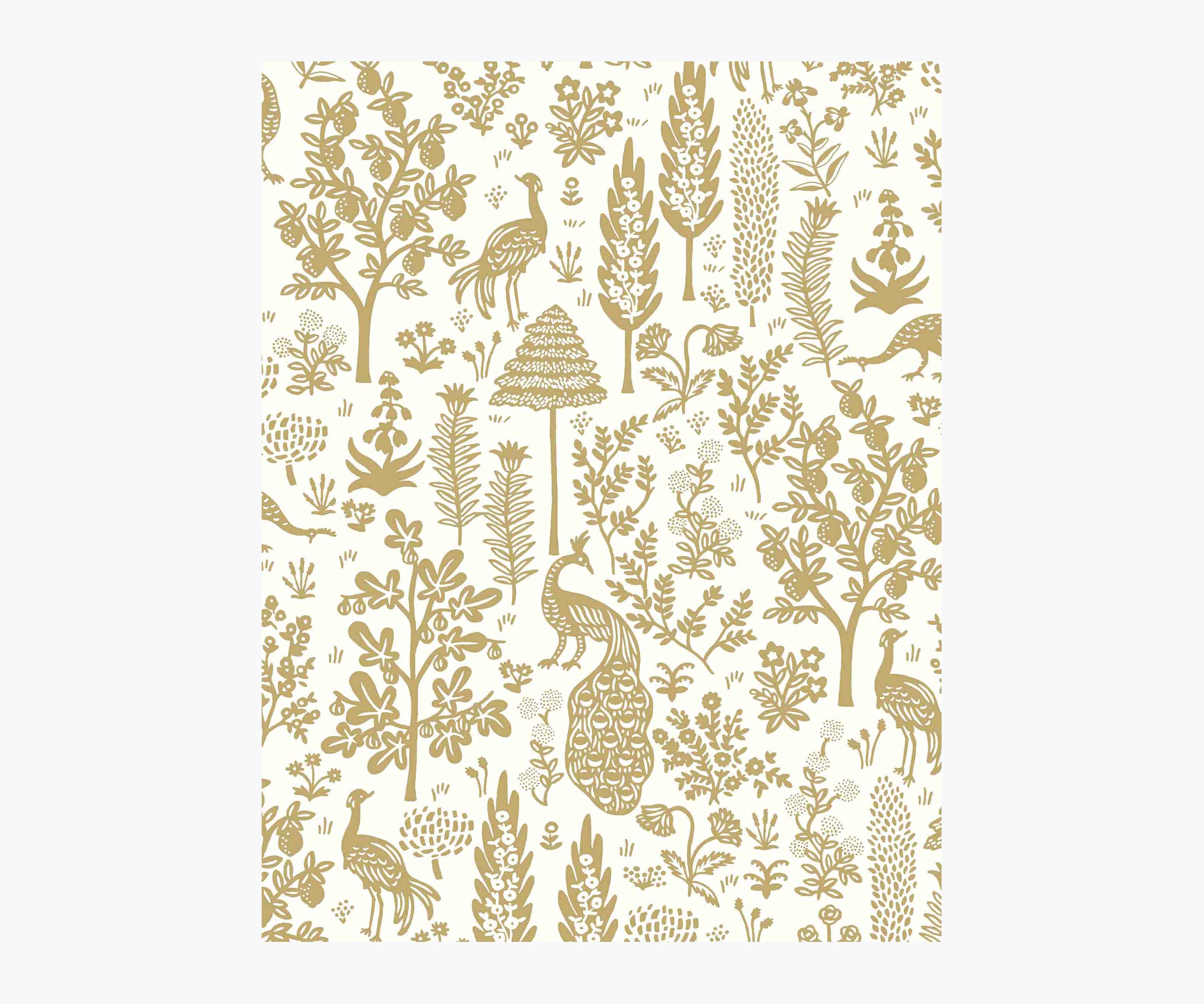 Menagerie Toile Wallpaper Sample - White & Metallic Gold