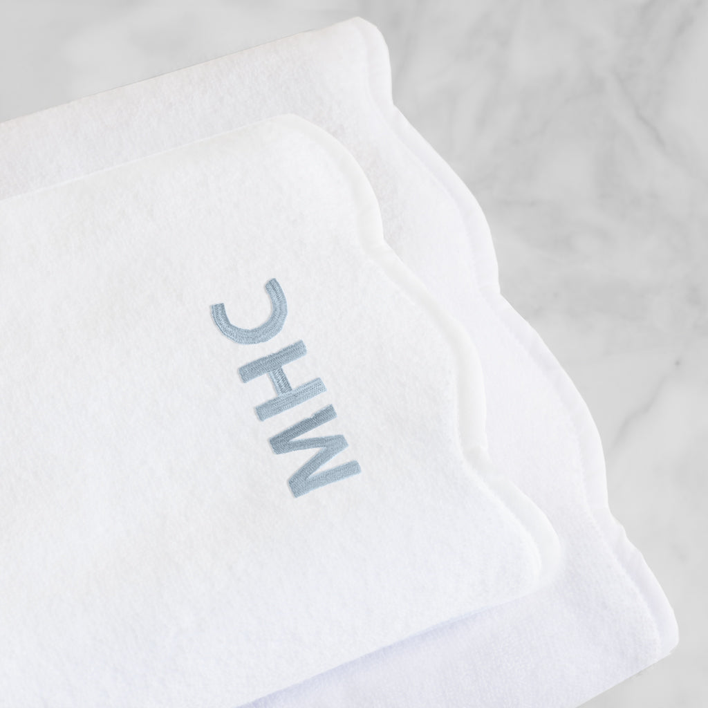 White Scalloped Plush White Bath Towel