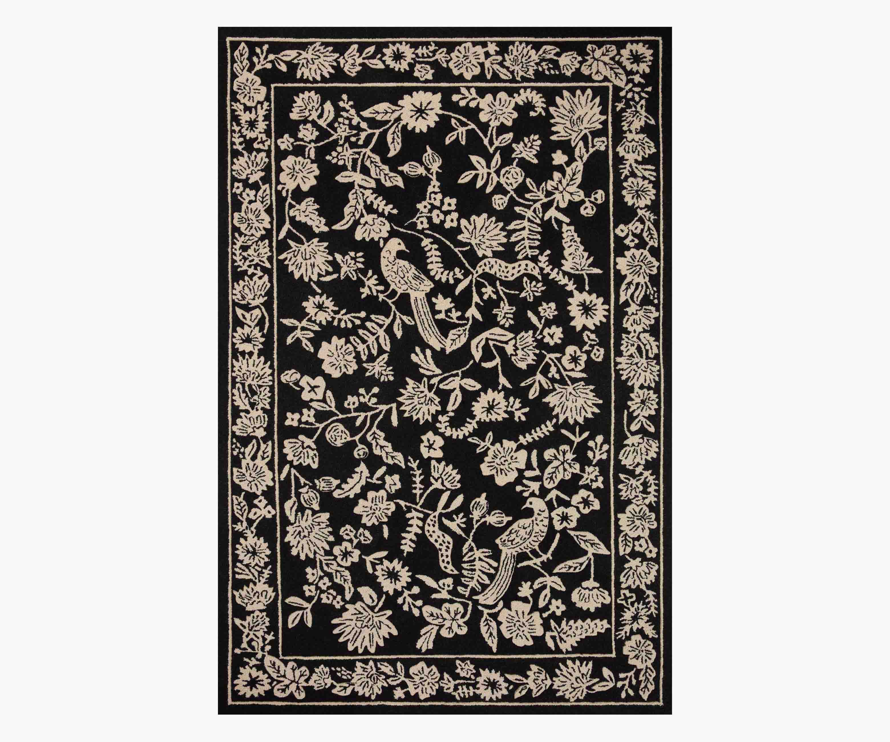 Arboretum Aviary Wool-Hooked Rug - Black