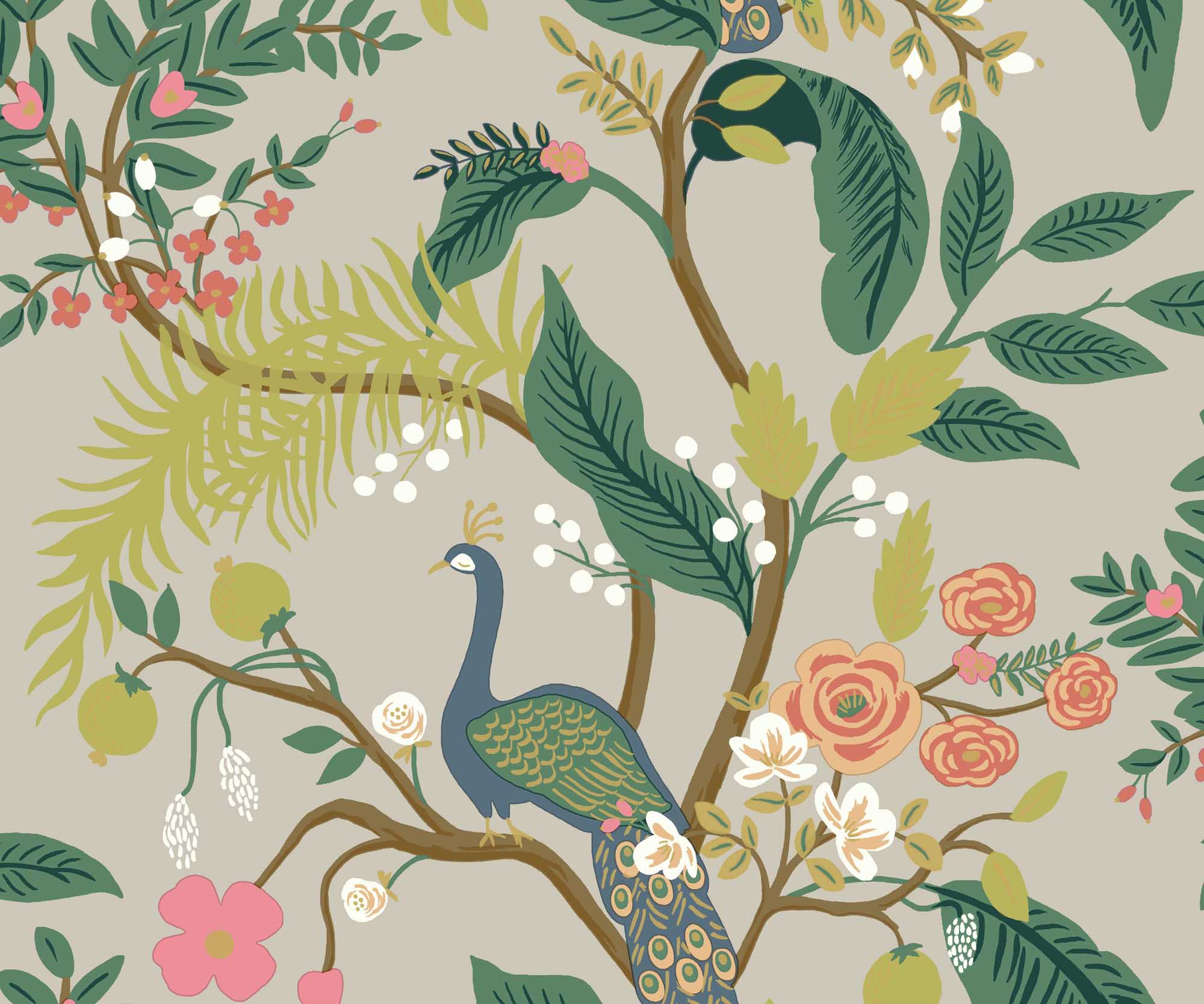 Peacock Wallpaper - Linen