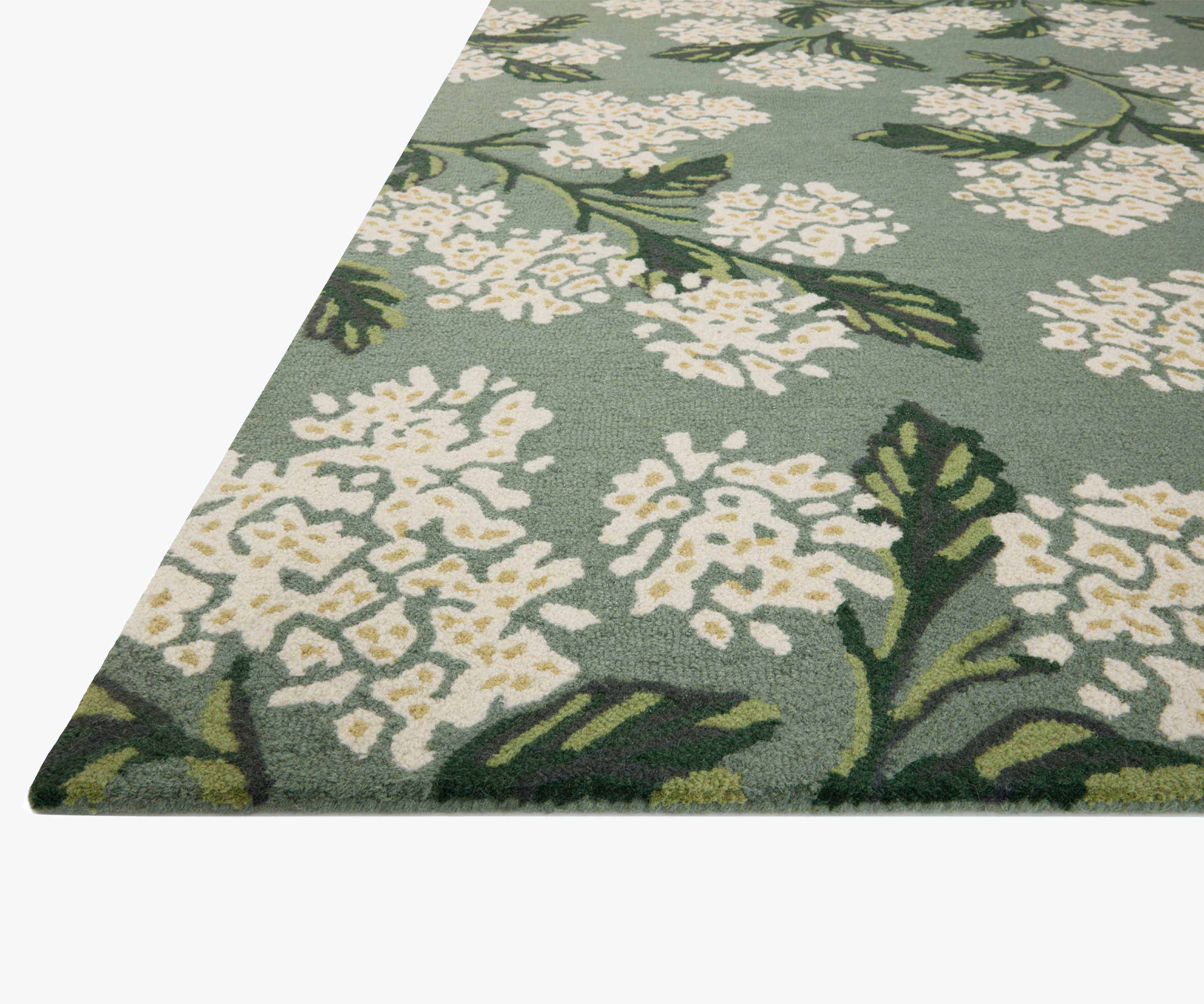 Joie Hydrangea Wool-Hooked Rug - Sage