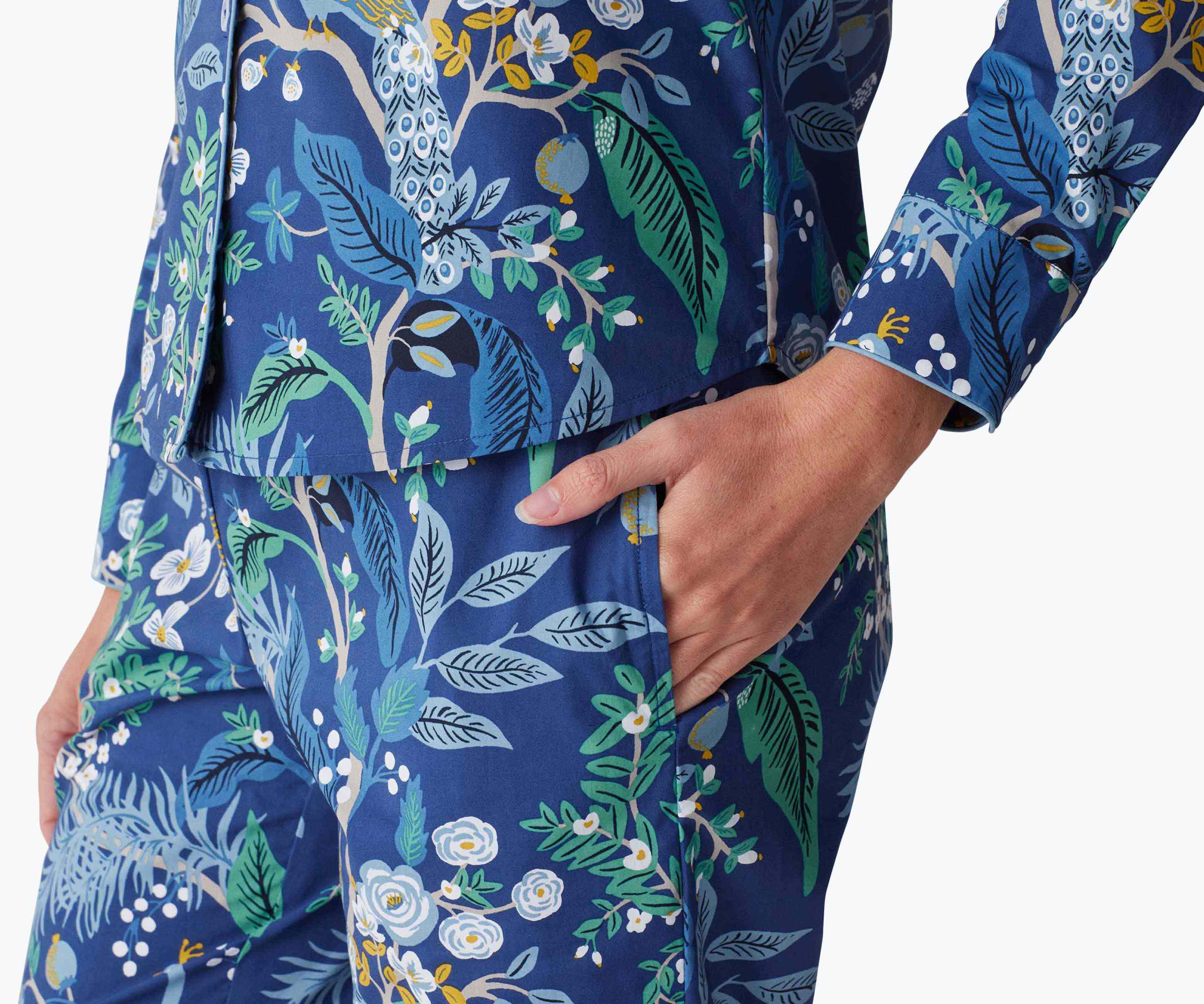 Poplin Button Front Long Set - Peacock