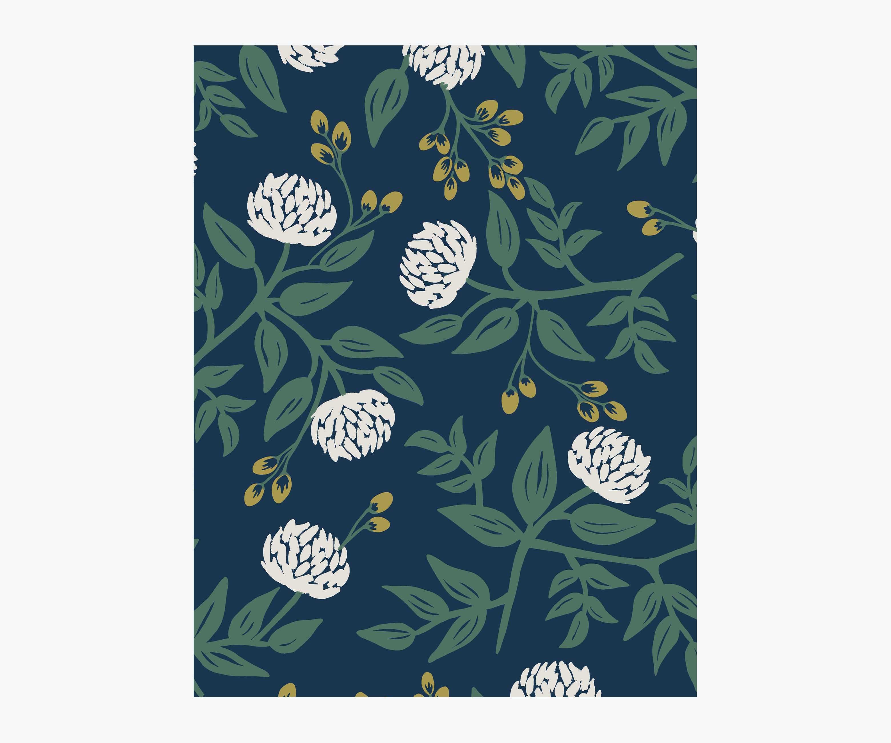 Peonies Wallpaper Sample - Navy