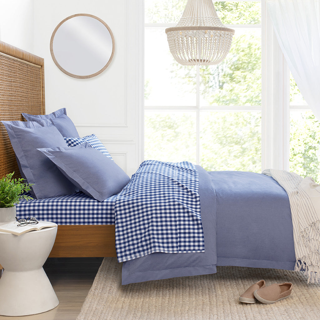 Navy Blue Small Gingham Fitted Sheet