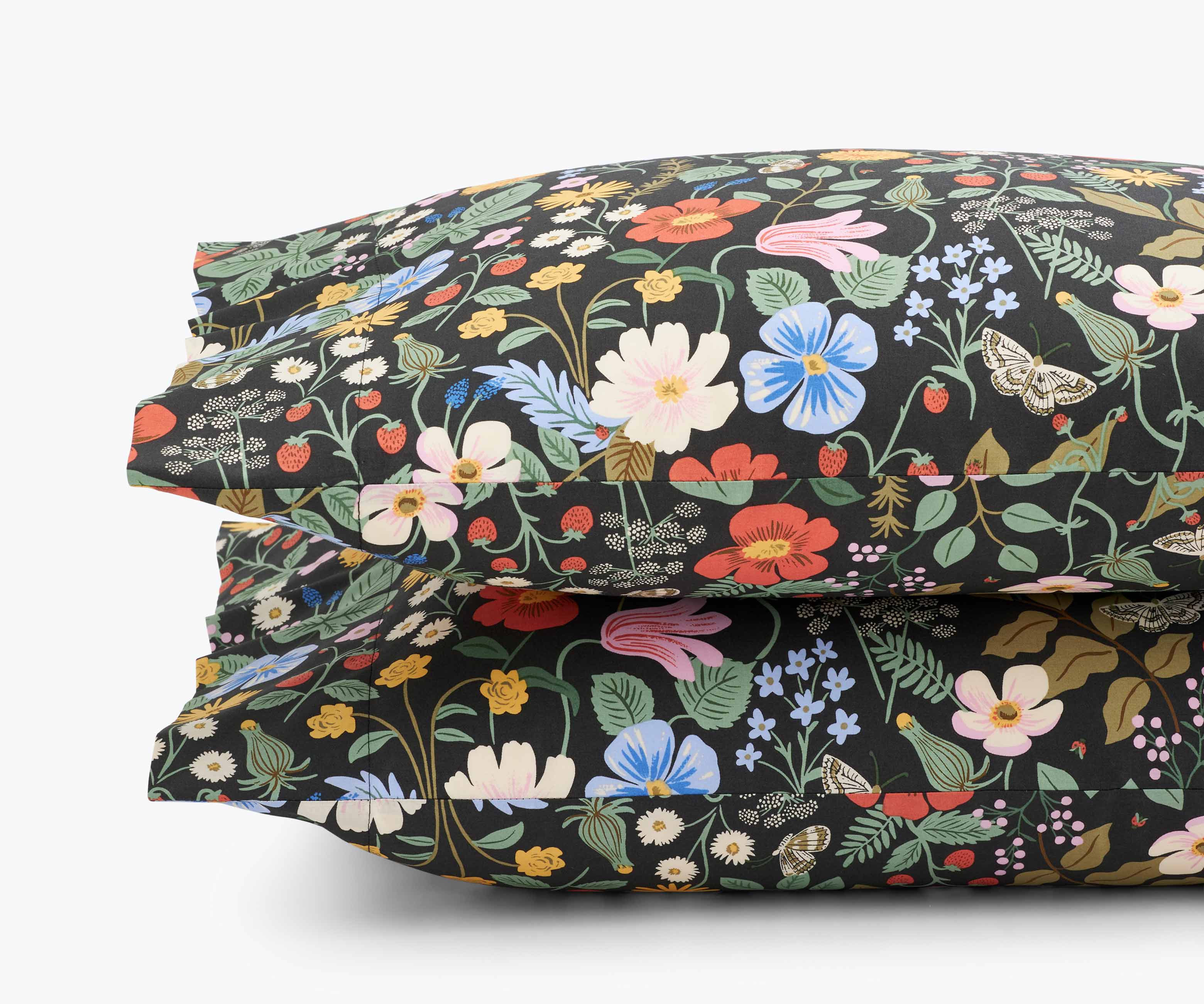 Percale Pillowcases - Strawberry Fields Black