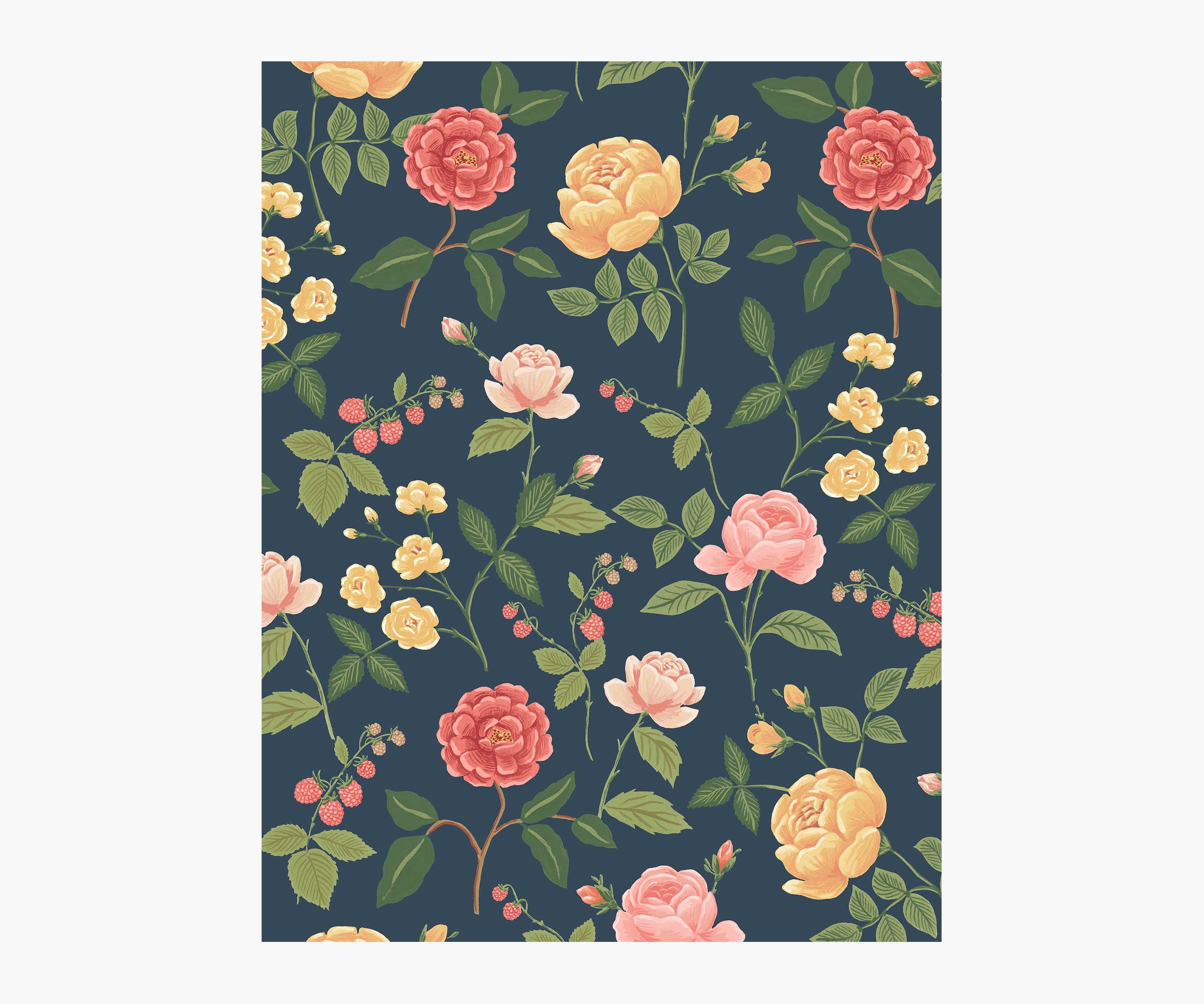 Roses Wallpaper Sample - Navy