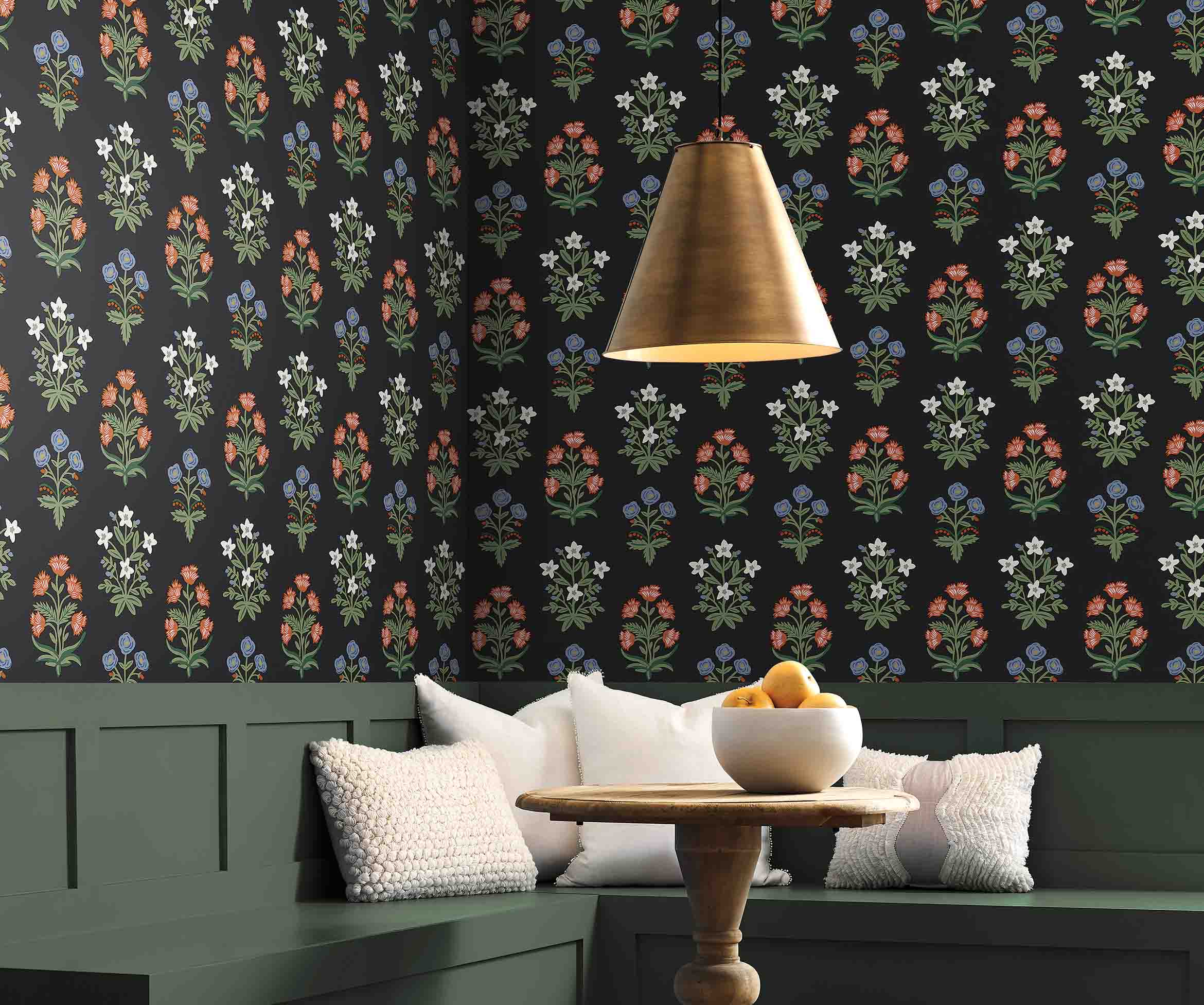 Mughal Rose Wallpaper Sample - Black