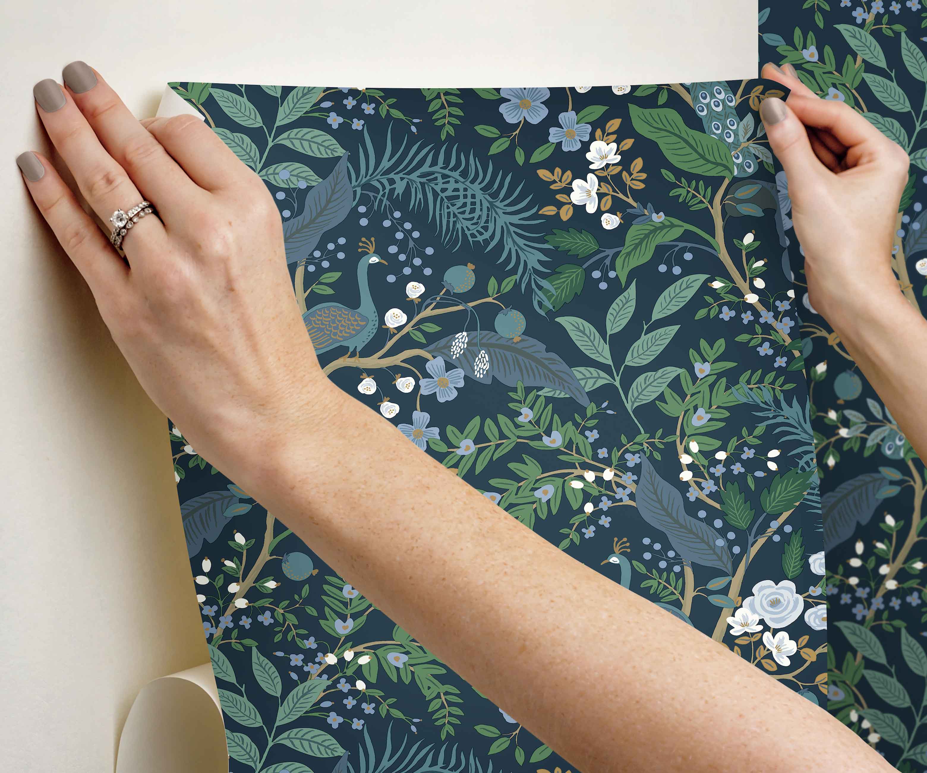 Peacock Garden Peel & Stick Wallpaper - Navy