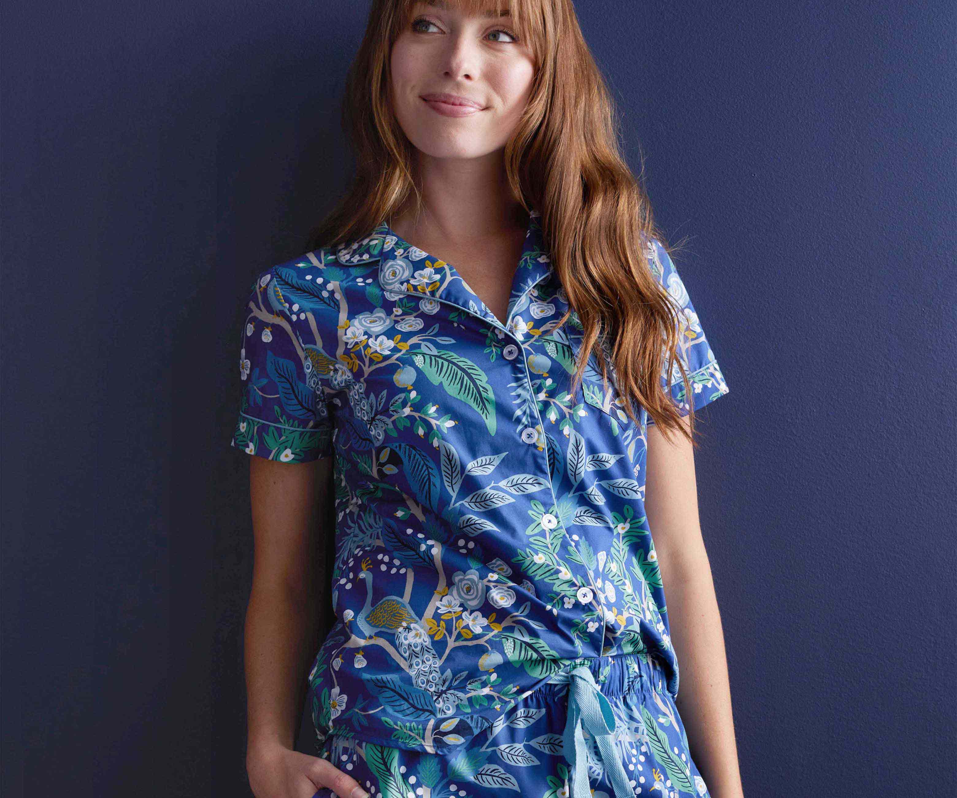 Poplin Button Front Short Set - Peacock