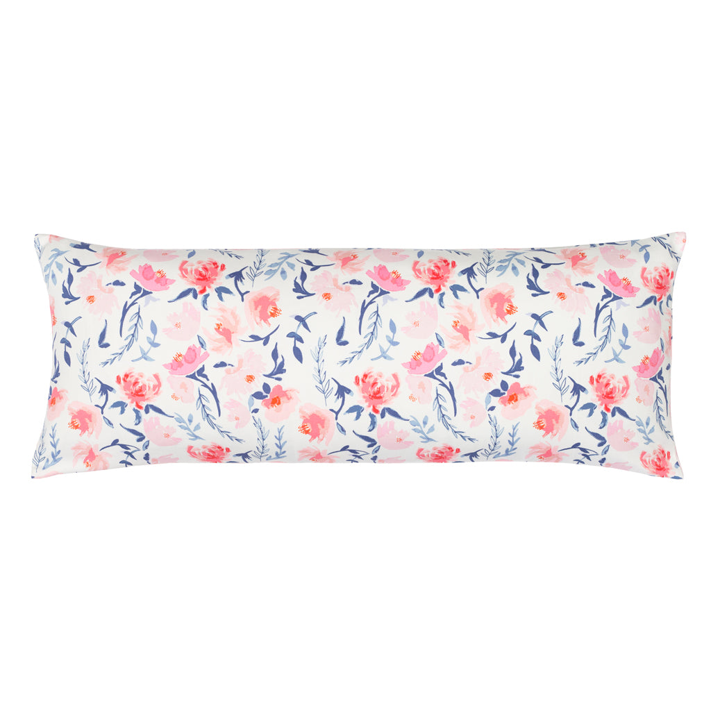 The Pink and Blue Botanical Extra Long Throw Pillow